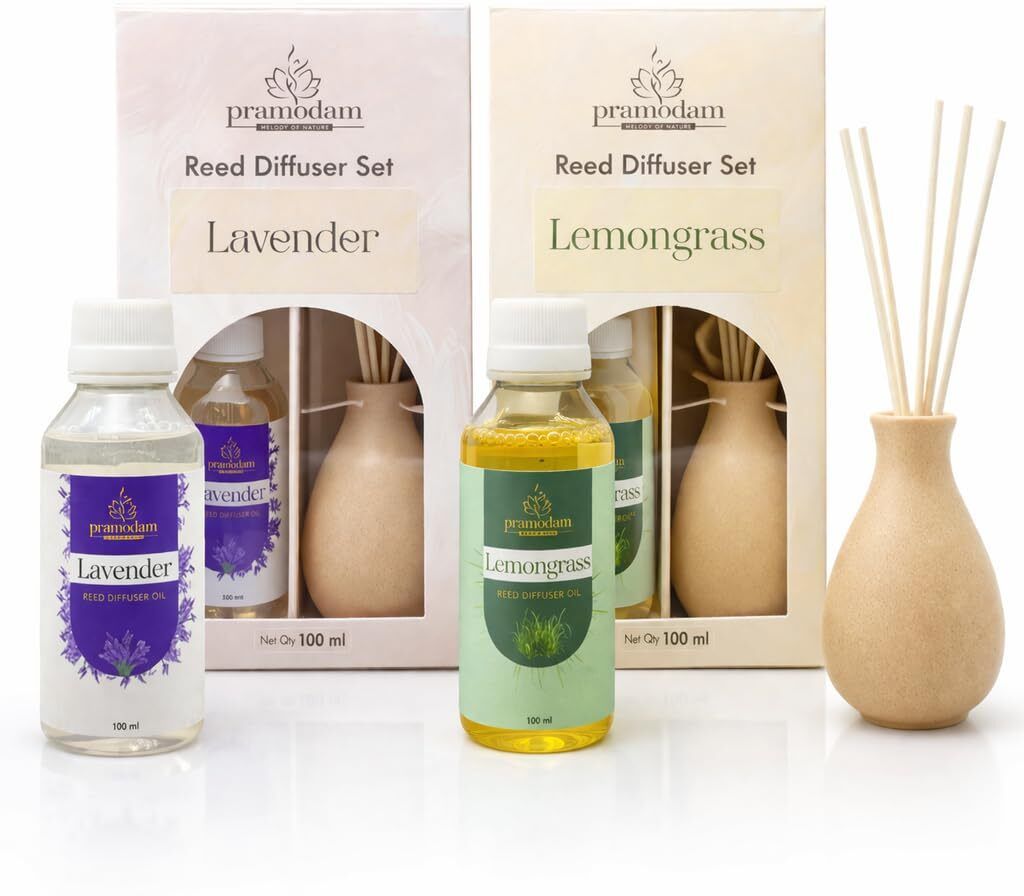 Lavender+Lemongrass Diffuser Set Ceramic Reed Diffuser Set with Sandalwood & Lavender Oil | 12 Rattan Reeds-image-46