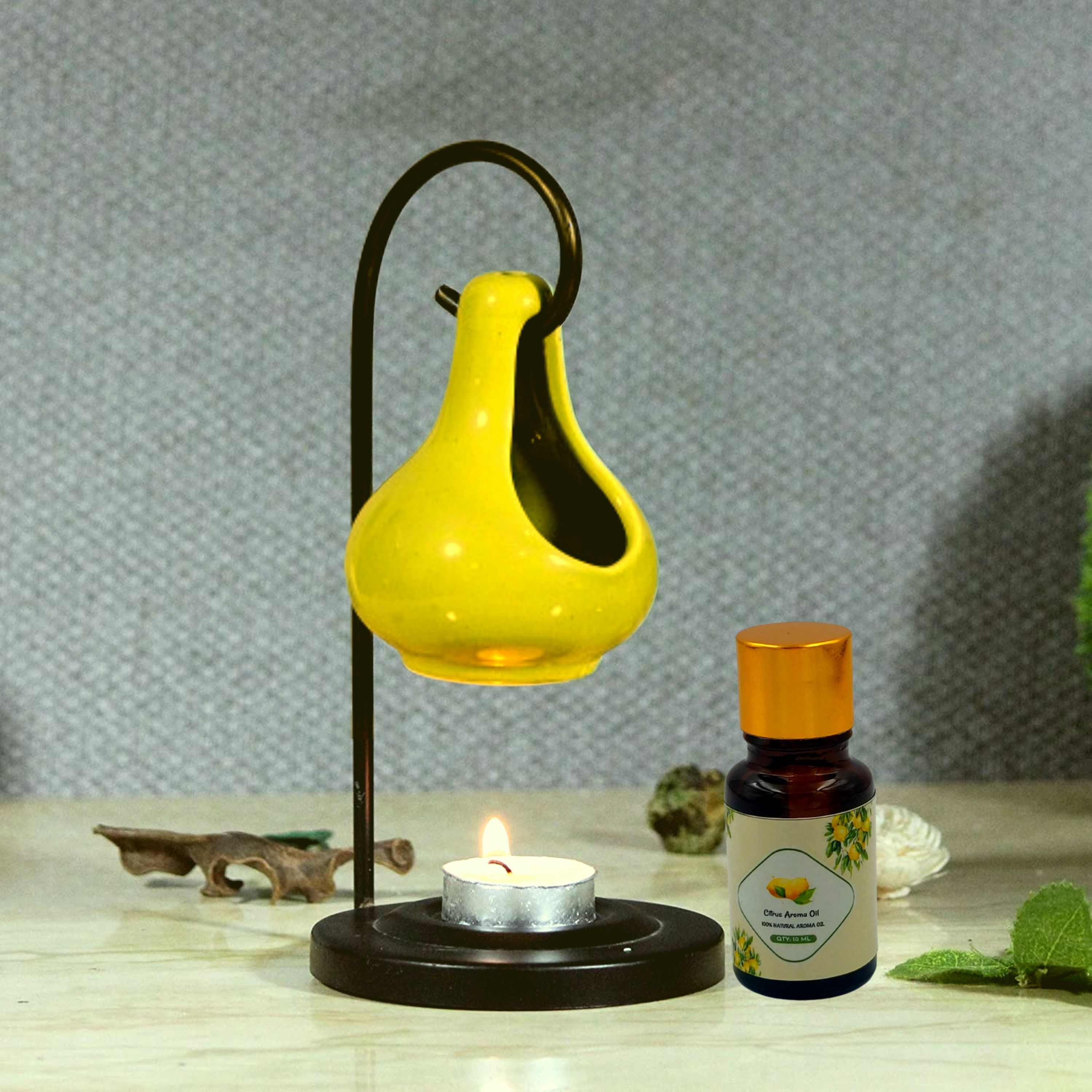 Ceramic Yellow Diffuser Hanging Burner With 10ml Citrus Fragrance Oil Diffuser Set-image-37