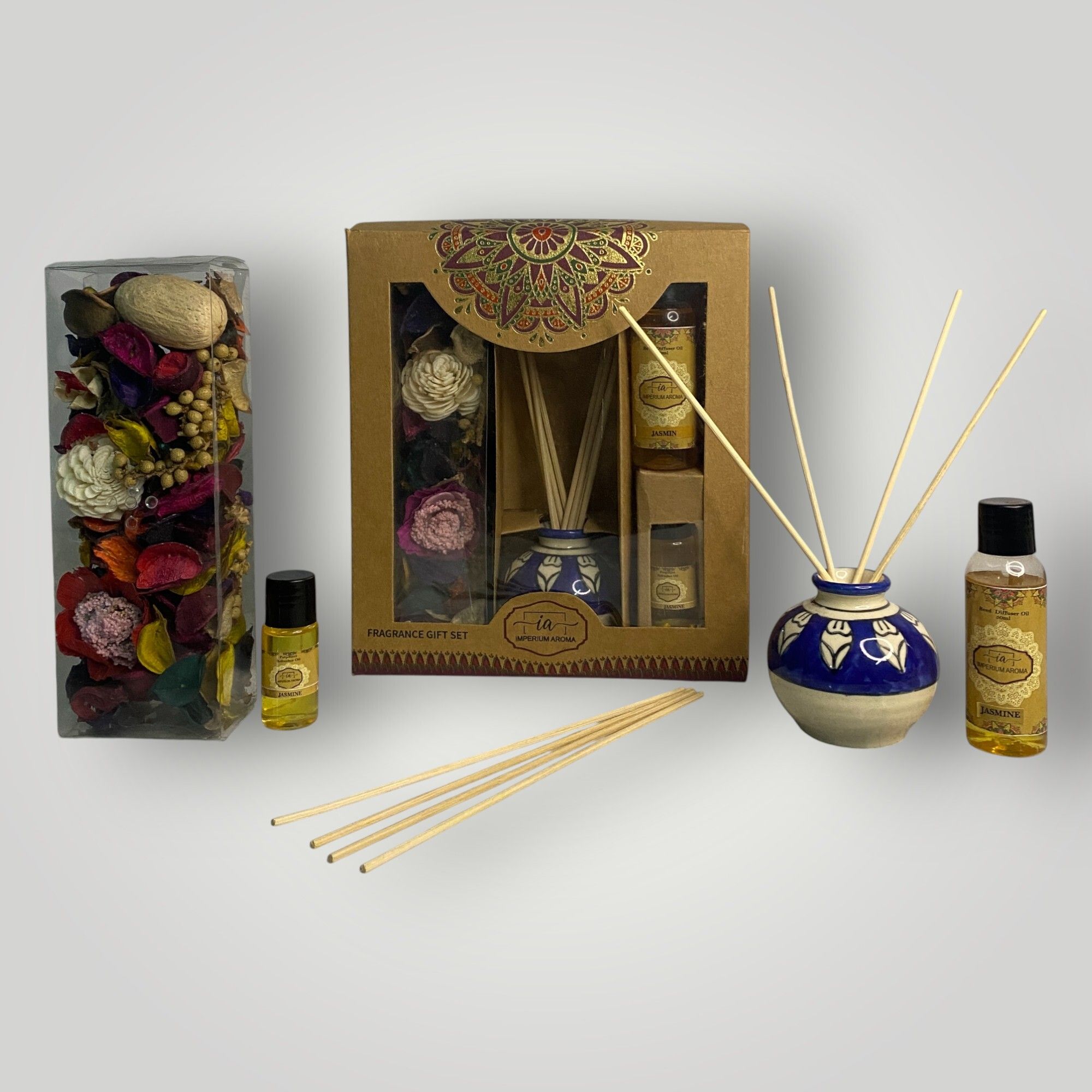 imperium aroma Jasmine Reed Diffuser Set | Ceramic Bottle | 50 ml Potpourri, Diffuser 50 g with 15 ml Premium Refresher | 8 Sticks | Pleasant Aroma for Home & Offices-picture-22