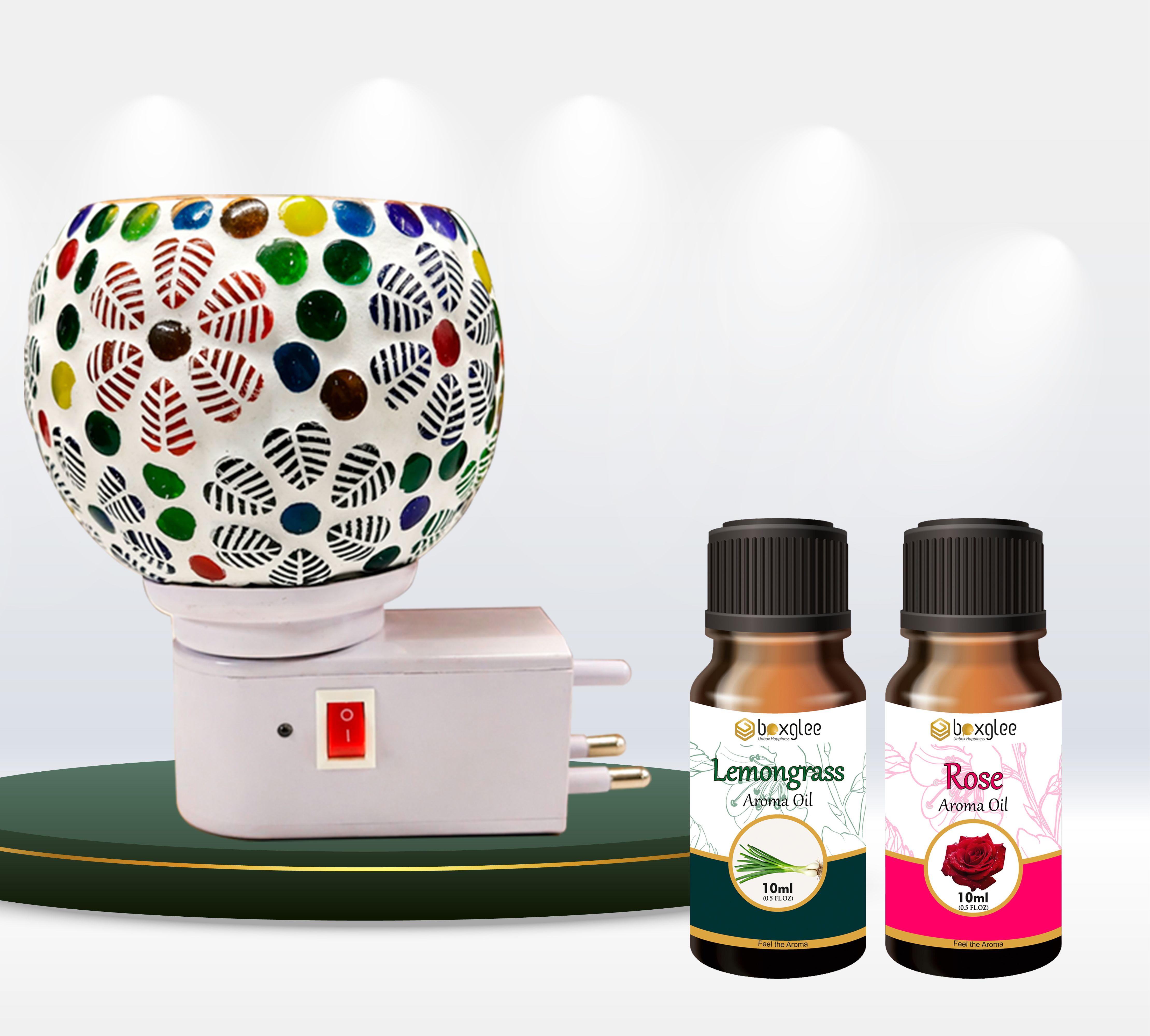 Rose & Lemongrass 10ml Each Fragrance Air Freshener Diffuser Set Electric Kapoor Dani Camphor Diffuser with Decorative Ceramic Aroma Lamp | Smoke-Free Air Freshener & Essential Oil Burner | Plug-in Kapoor Dani for Home & Aromatherapy-image-34
