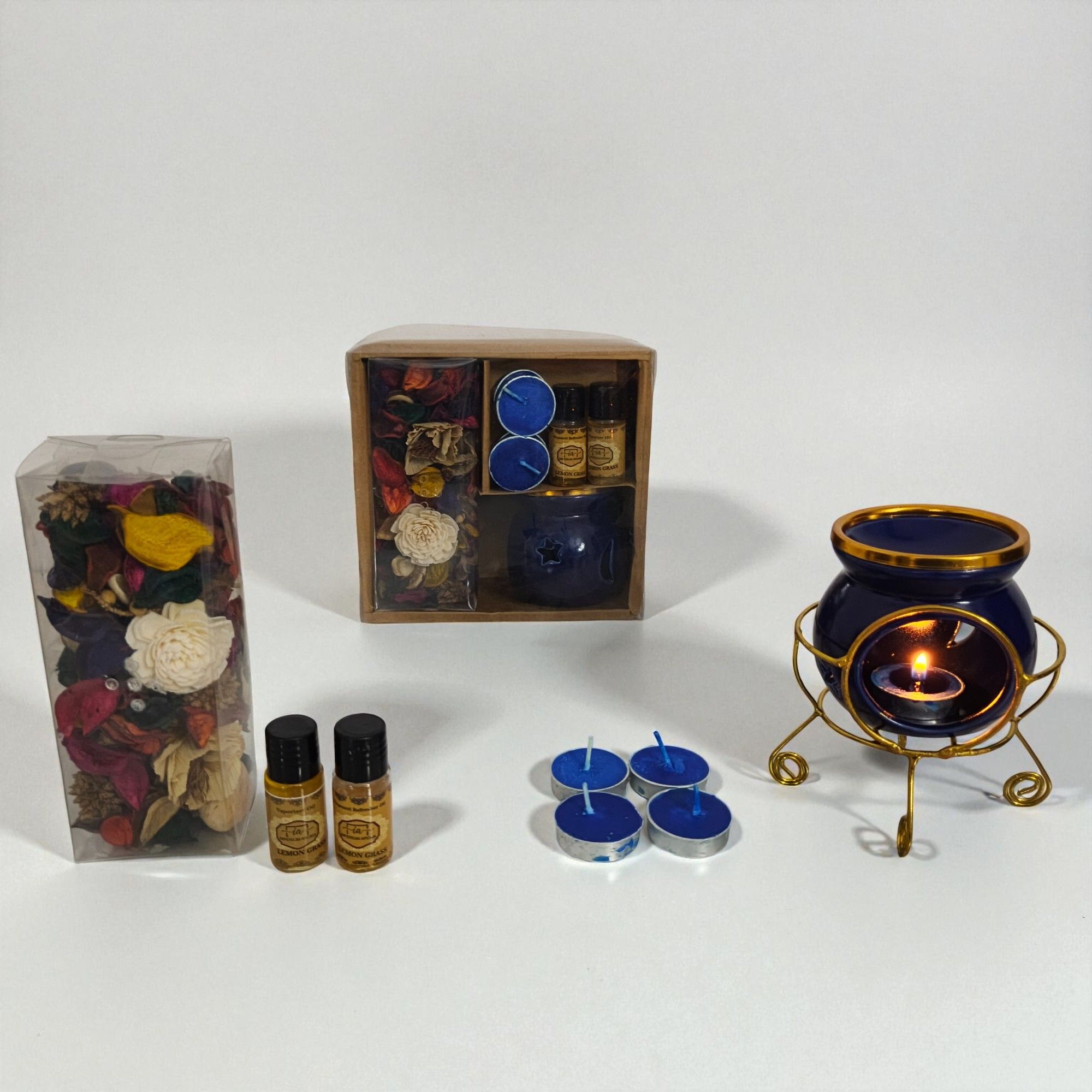 imperium aroma Luxury Oil Burner Set -Ceramic Pot with Golden Brass Neck & Elegant Metallic Diffuser Set, Potpourri 50g, Tealight Candles 04, Lemongrass vaporizer 15 ml & lemongrass Potpourri Refresher Oil 15 ml, Floral Aromatherapy Diffuser for Home, Bedroom, Living Room & Office Decor |-picture-39