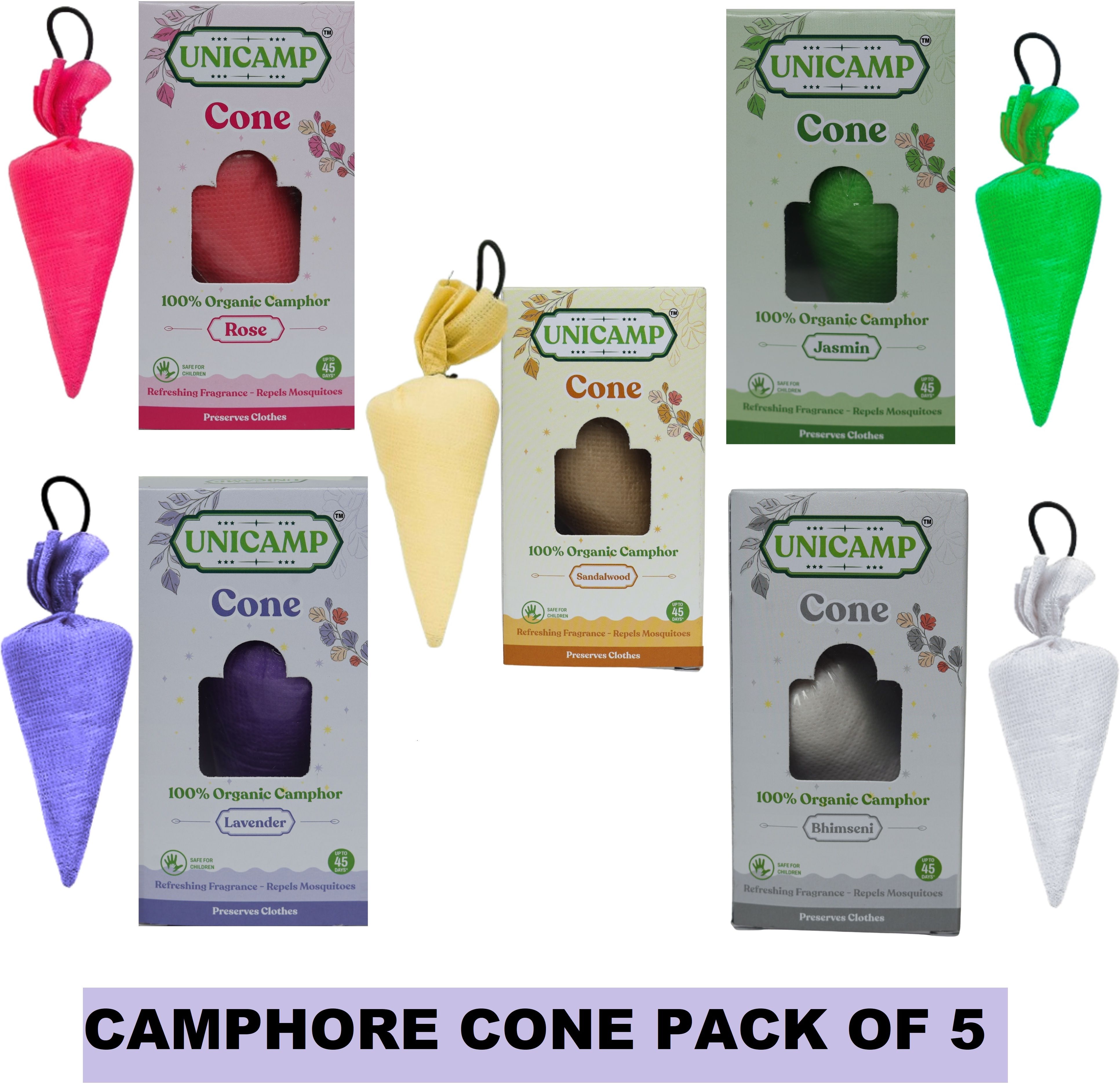 unicamp Camphor Cone (Rose, Lavender, Sandalwood , Jasmine & Bhimseni) Pack of 5 Potpourri-picture-22
