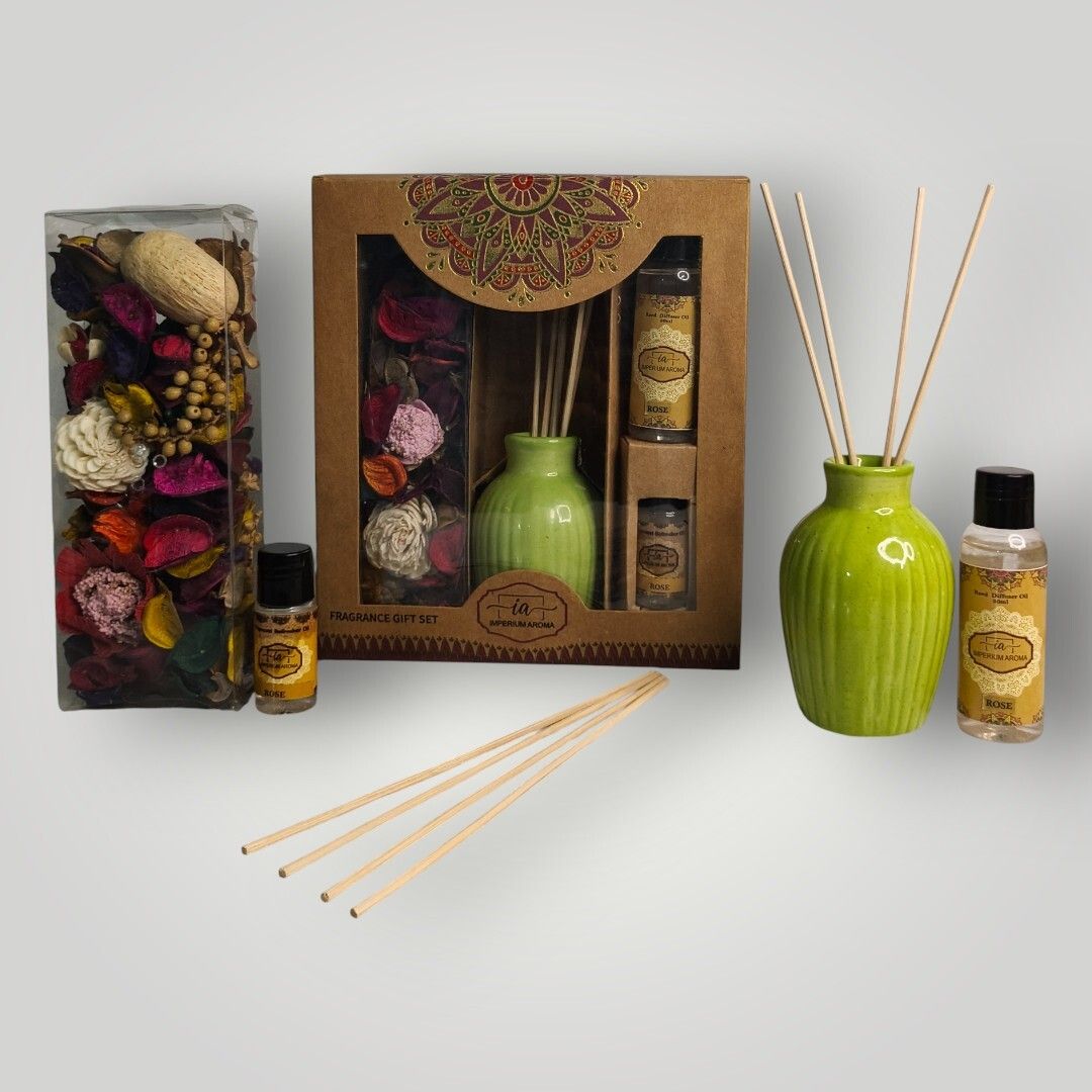 imperium aroma Ceramic Reed Diffuser | 50 ml Rose Diffuser Set, Potpourri 50 g with 15 ml Oil | 8 Rattan Sticks | Refreshing Fragrance for Home & Offices-picture-14
