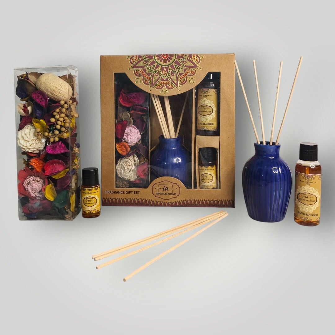 imperium aroma Sandalwood Essential Reed Diffuser | 50 ml Oil | Home Use Diffuser Set, Potpourri 50 g with 15 ml Refresher |8 Rattan Sticks | Relaxing Aroma for Home & Offices-picture-13