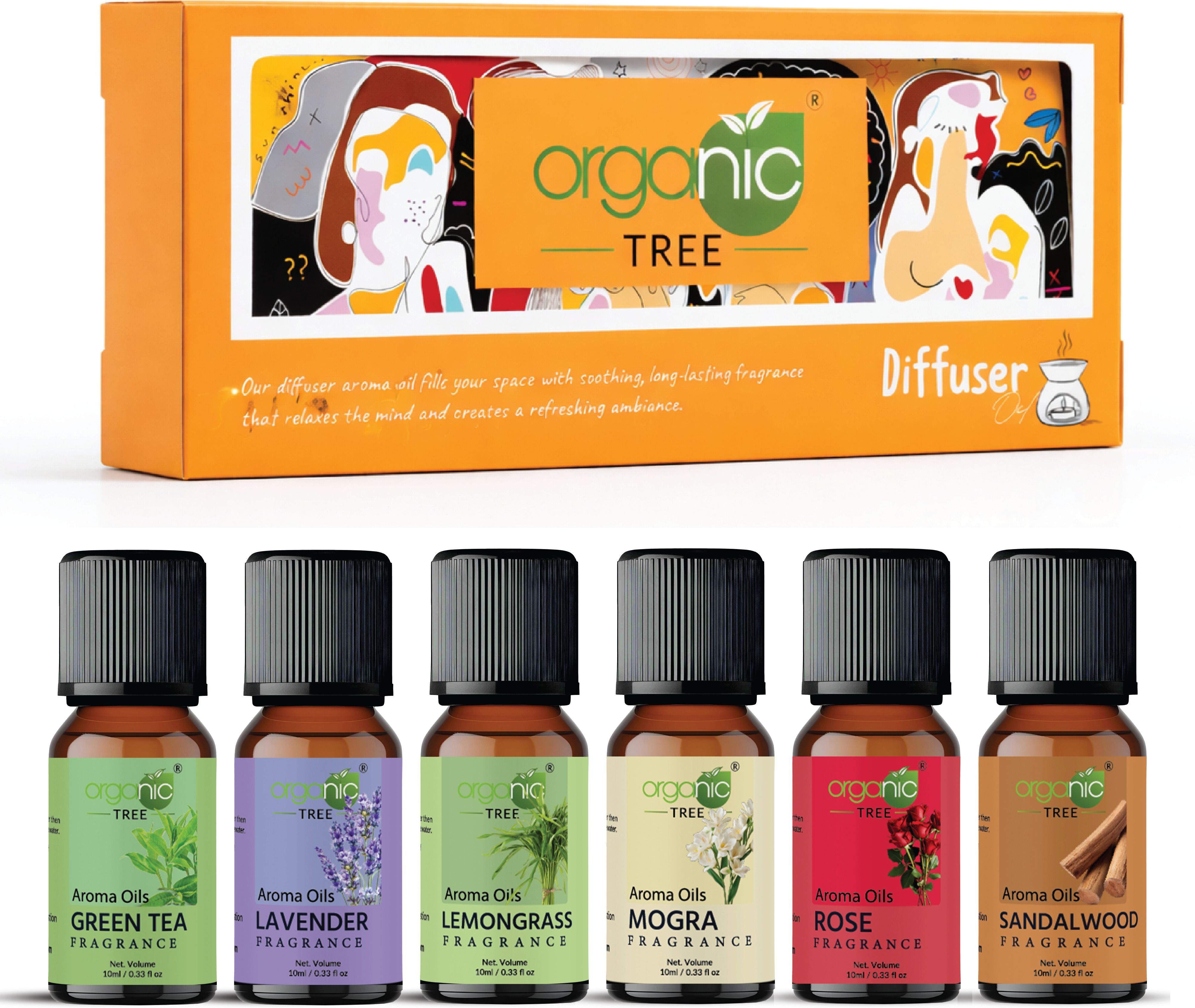 organic tree Green Tea, Lavender, Lemongrass, Mogra, Rose, Sandalwood Aroma Oil, Automatic Spray, Spray, Diffuser Set-picture-27