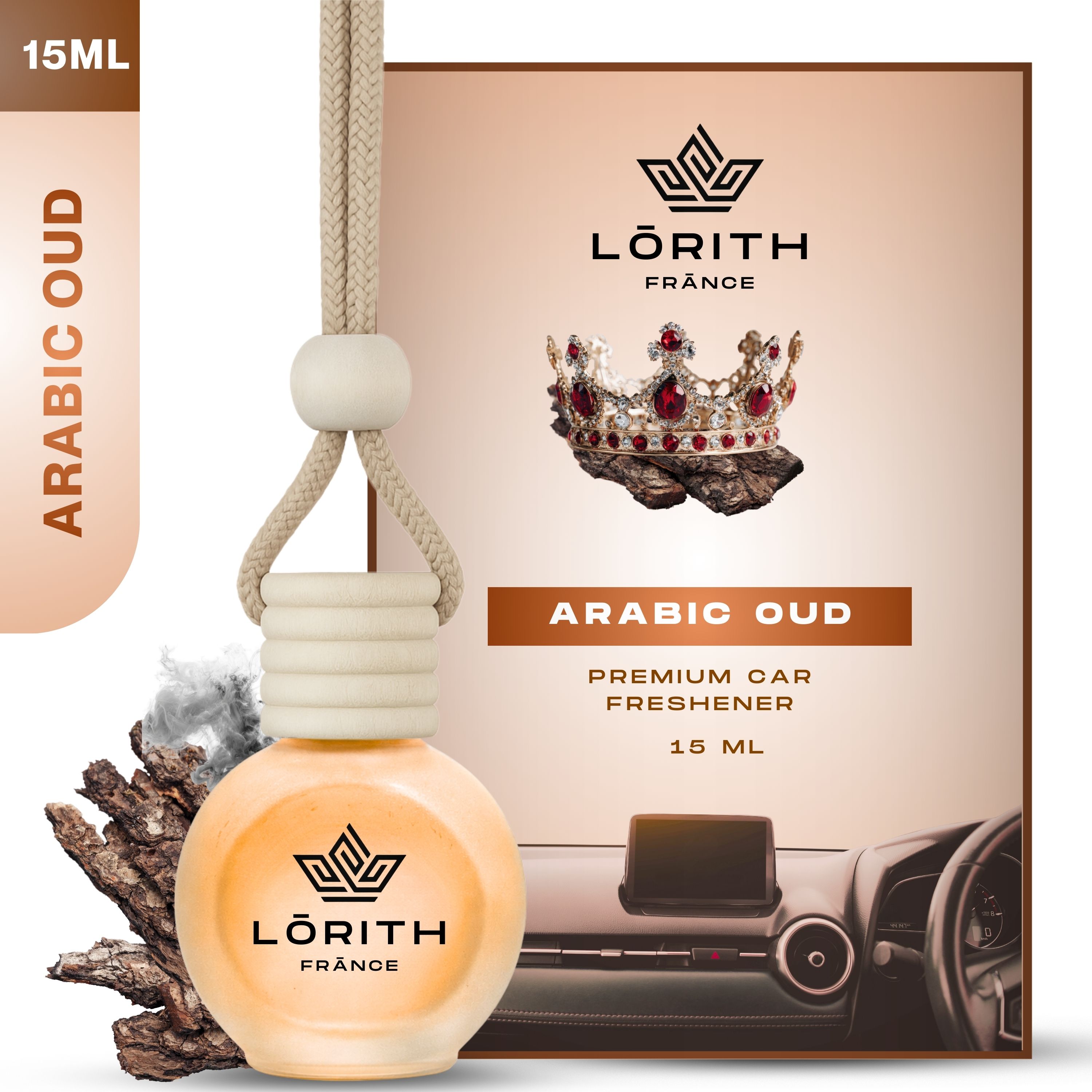 lorith france Arabic Oud Car Freshener Diffuser Set Car Perfume Combo Best Pack of 1 Premium Hanging Car Air Freshener (Arabic Oud) (15ML) Long Lasting Natural Essential Oil Glass Bottle Car Accessories-picture-25