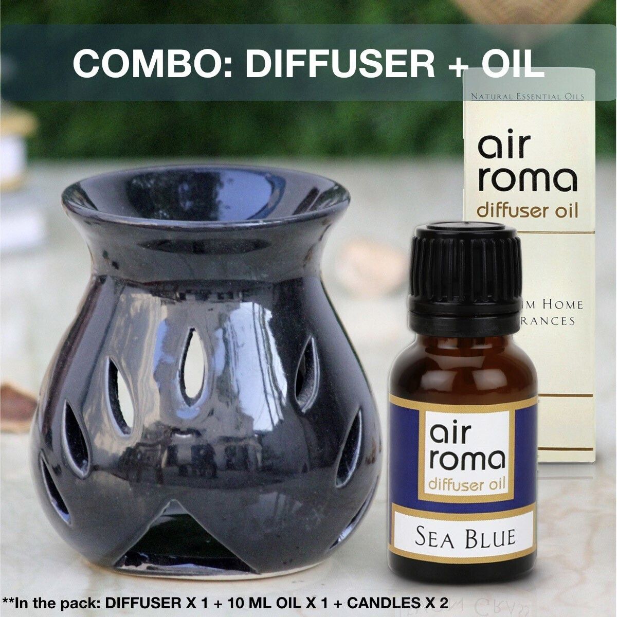 Sea Blue Diffuser, Diffuser Set, Aroma Oil Ceramic Aroma Diffuser Oil Burner(Black) with 10ml Sea Blue Diffuser Oil & 2 Pcs Candles-image-40