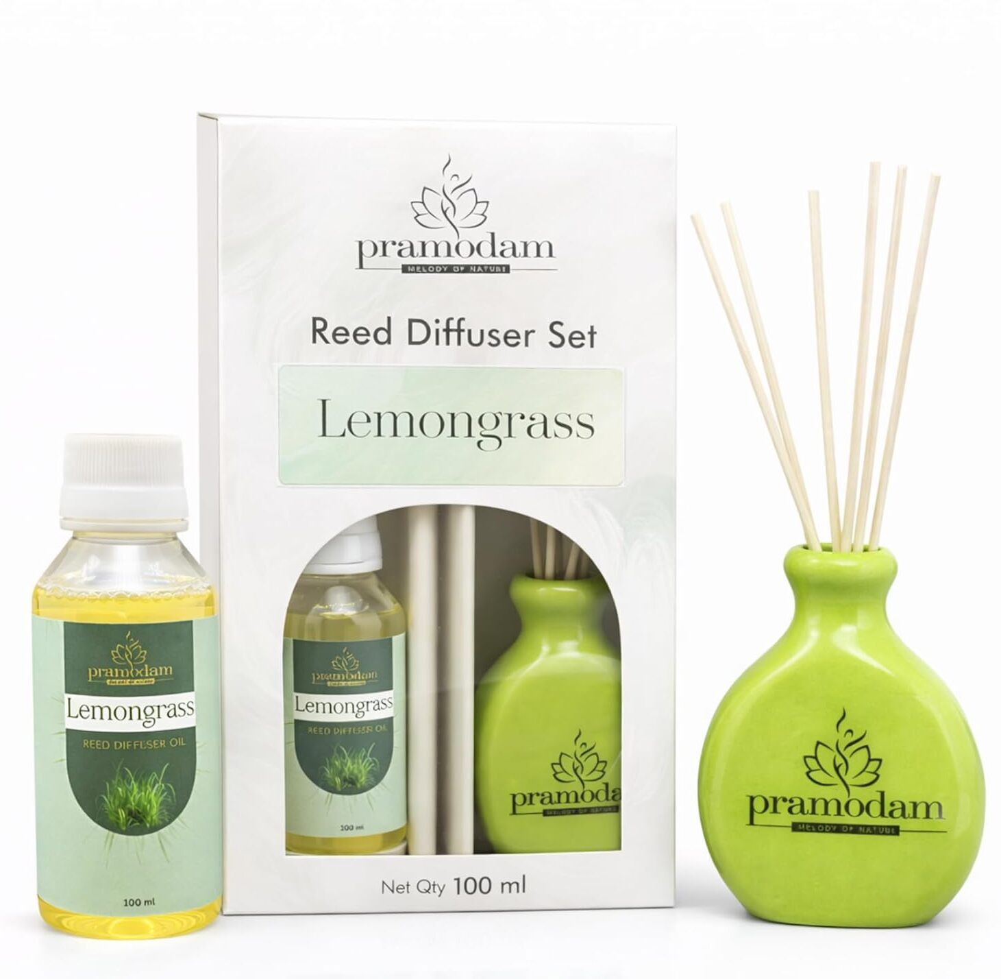 Lemongrass Diffuser Set Ceramic Flat Reed Diffuser Set with Lemongrass Oil & 6 Rattan Sticks-image-19