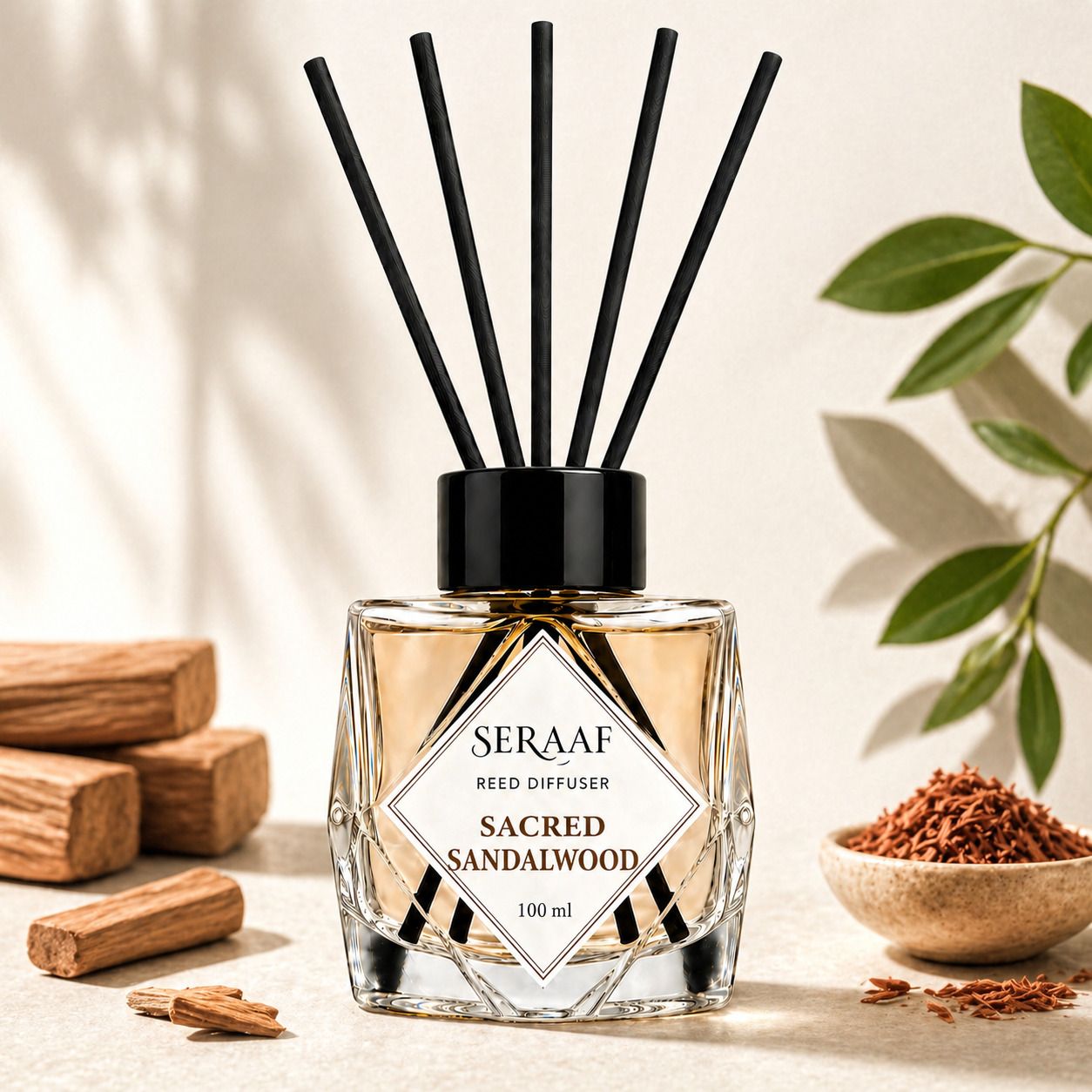 seraaf sandalwood Diffuser Sacred Sandalwood Reed Diffuser Set with free 5 Sticks Room Bathroom Freshener-picture-45