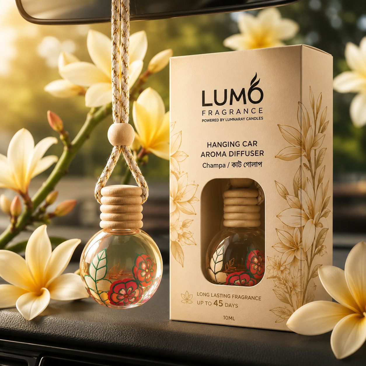 Champa / কাঠ গোলাপ (Frangipani) Car Freshener Diffuser Handmade Hanging Car Aroma Diffuser | Champa Fragrance | Long Lasting Car Air Freshener |-image-18
