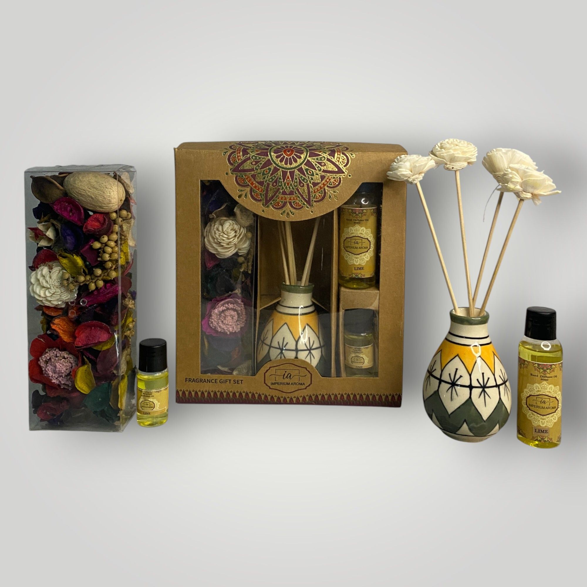 imperium aroma Lime Aroma Reed Diffuser | Painted Ceramic Vase | 50 ml Diffuser Set, Potpourri 50 g with 15 ml Refresher | 8 Sticks | Light Aroma for Bedroom, Livingroom & Offices-picture-26