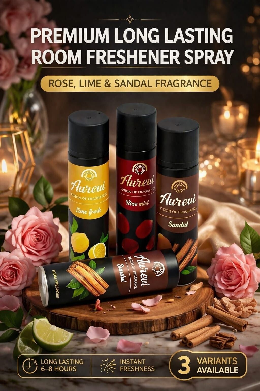 aurevi ROSE, FRESH, LIME, SANDAL Spray PREMIUM AIR FRESHNER-picture-18