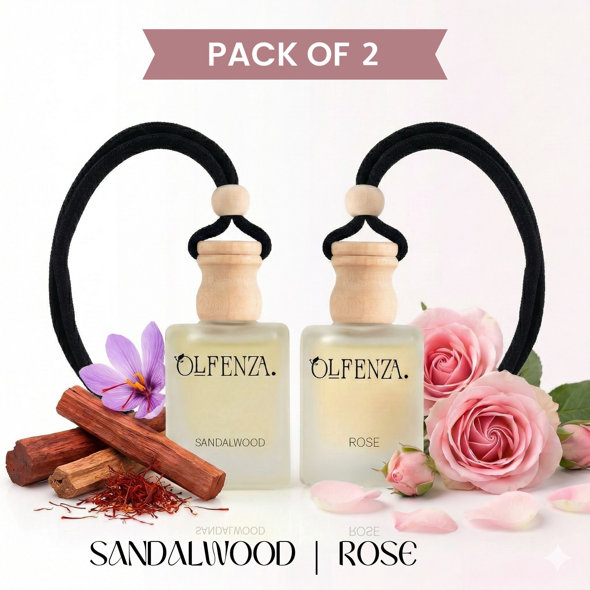 olfenza SANDALWOOD, ROSE Diffuser Car Freshener Hanging Perfumes Long Lasting Fragrance 10+10ML-picture-1
