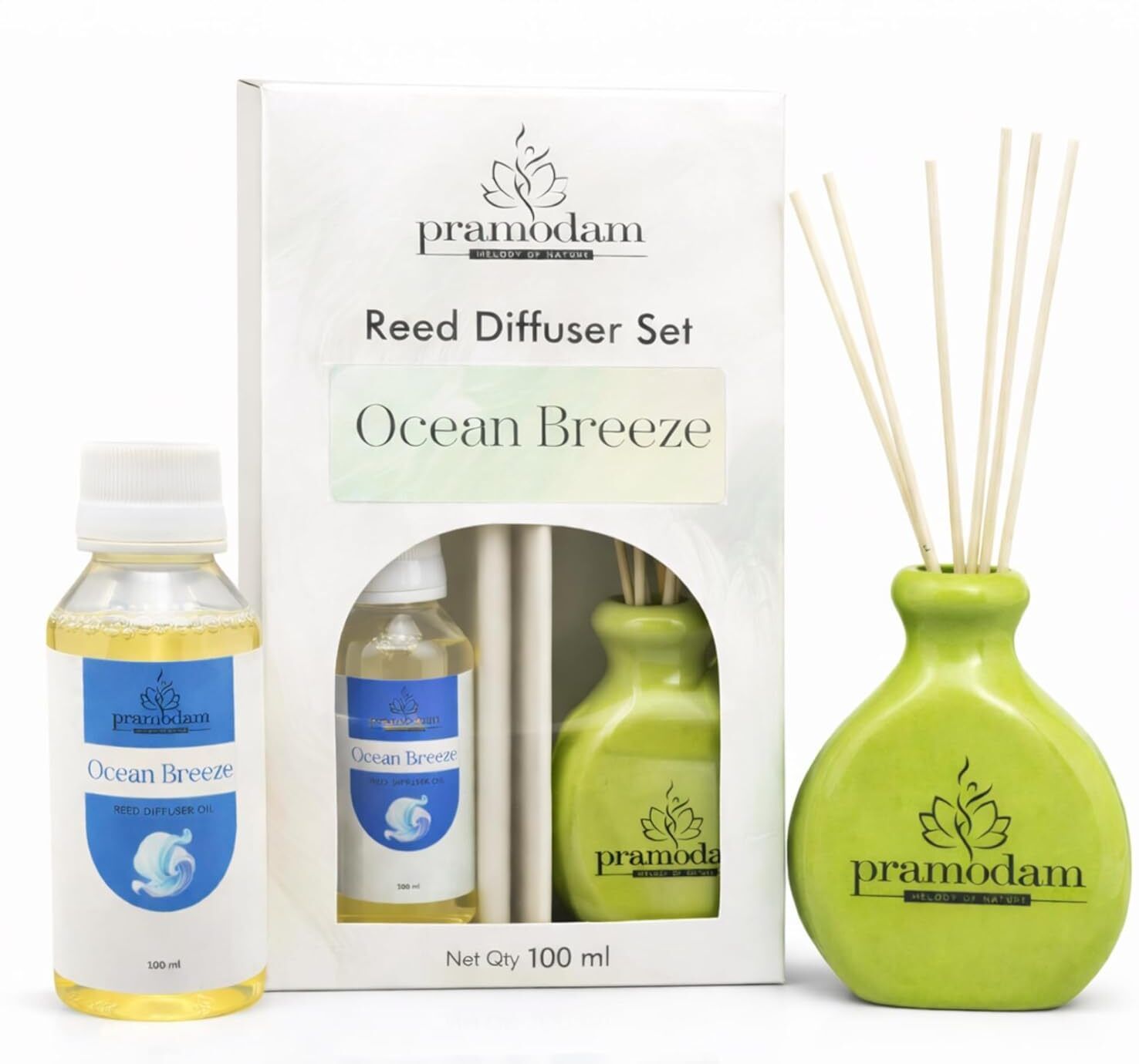 Ocean Breeze Oil Diffuser Set Ceramic Flat Reed Diffuser Set with Ocean Breeze Oil & 6 Rattan Sticks-image-14