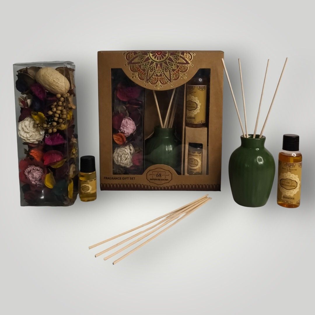 imperium aroma Jasmine Essential Oil Reed Diffuser 50 ml | Ceramic Diffuser Set, Potpourri 50 g with 15 ml Oil | 8 Sticks | Fresh Home Scent for Bedroom, Livingroom & Offices-picture-11