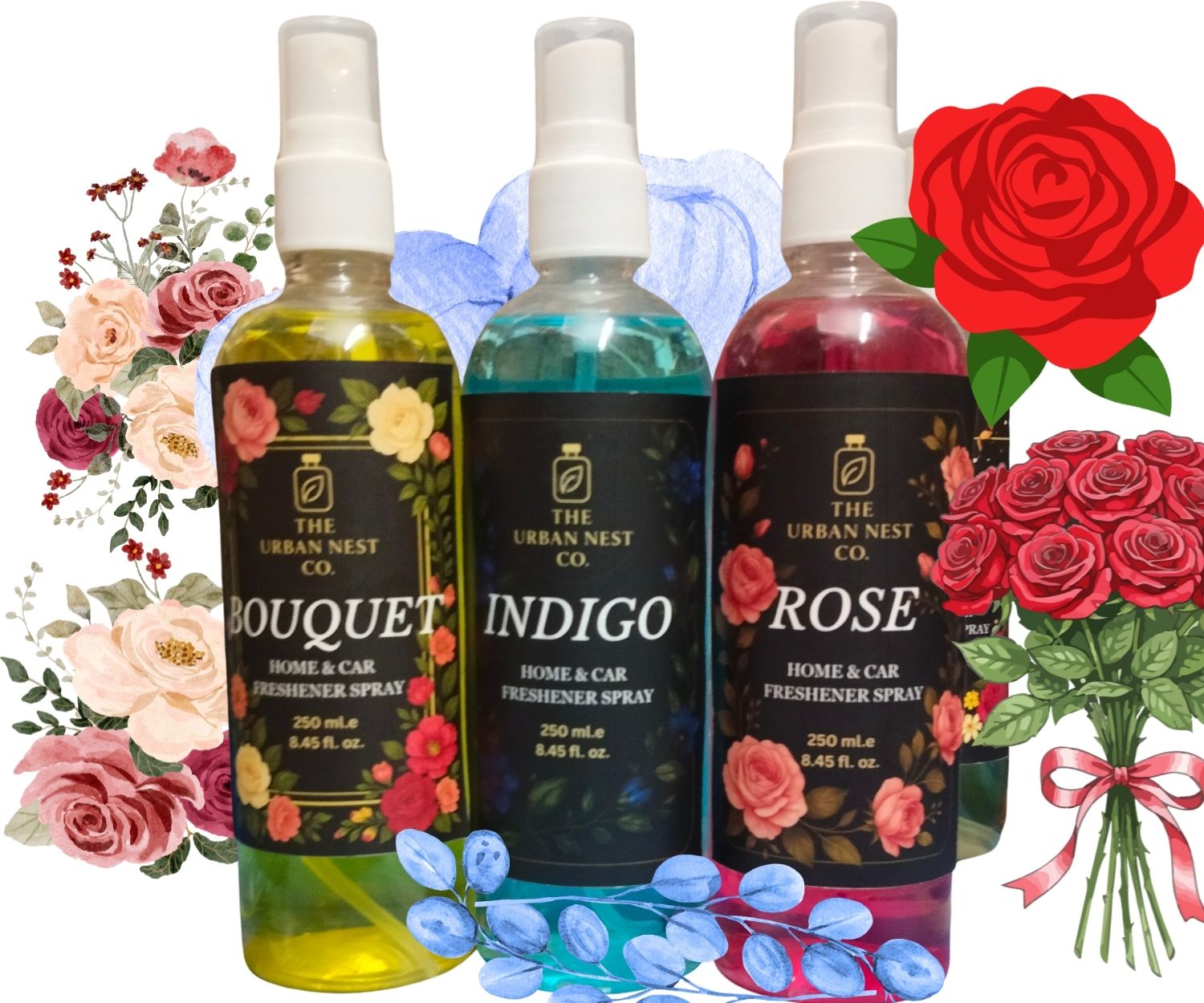 the urban nest co. BOUQUET, INDIGO, ROSE Spray Home & Car Freshener Spray BOUQUET,ROSE AND INDIGO AIR FRESHNER PK-3-picture-16