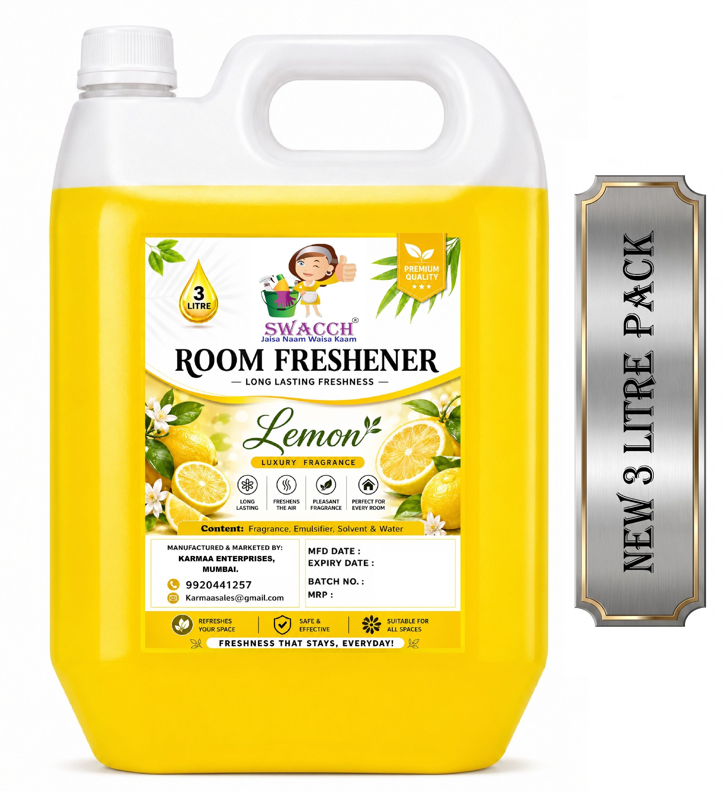swacch Lemon Refill Room Freshner Lemon For Home, Car & Wash Room, Instant Refreshing Fragrance I Ready to use I Water Based-picture-43