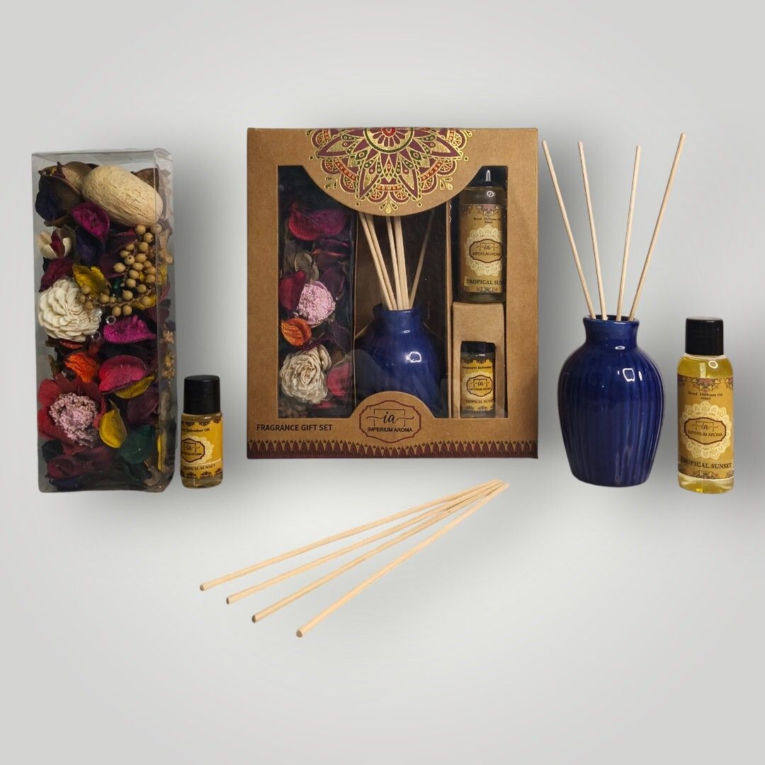 imperium aroma Tropical Sunset Essential Reed Diffuser | 50 ml Oil | Home Use Diffuser Set, Potpourri 50 g with 15 ml Refresher |8 Rattan Sticks | Relaxing Aroma for Home & Offices-picture-20