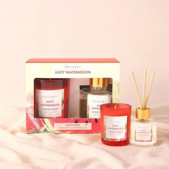 Watermelon Diffuser Gift Set - Juicy Watermelon Glass Candle-image-3