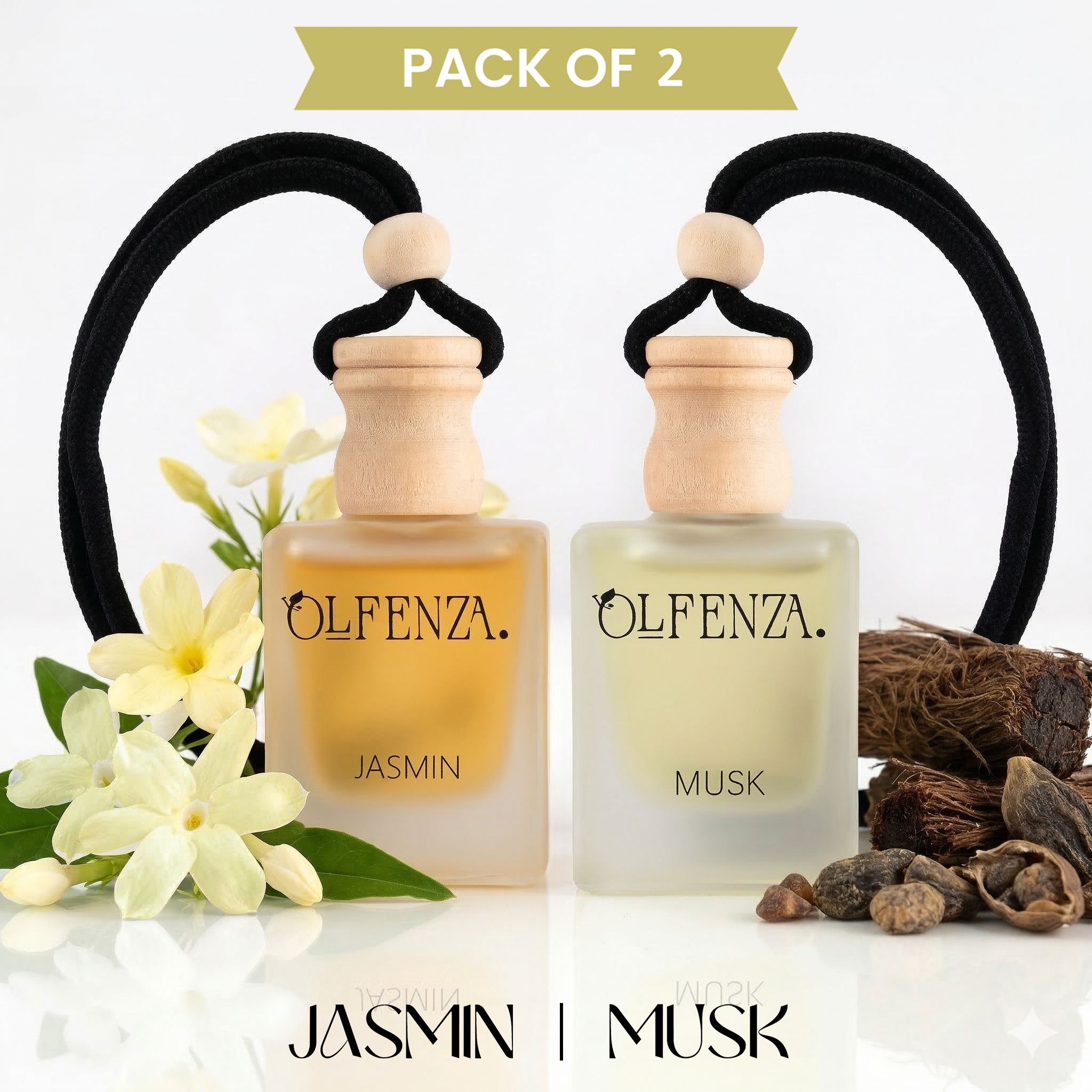 olfenza JASMIN, MUSK Diffuser Car Freshener Hanging Perfumes Long Lasting Fragrance 10+10ML-picture-2