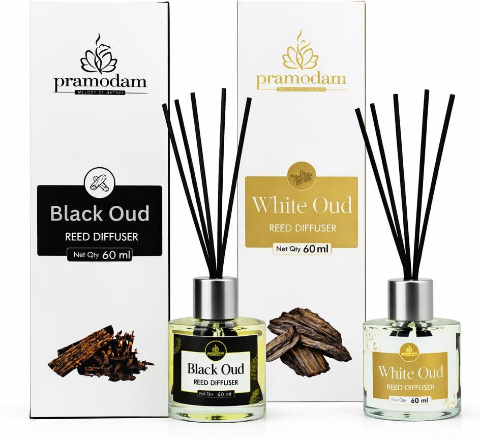 White Oud+Black Oud Diffuser Set Reed Diffuser Combo Pack with White Oud & Black Oud and Fiber Sticks-image-0