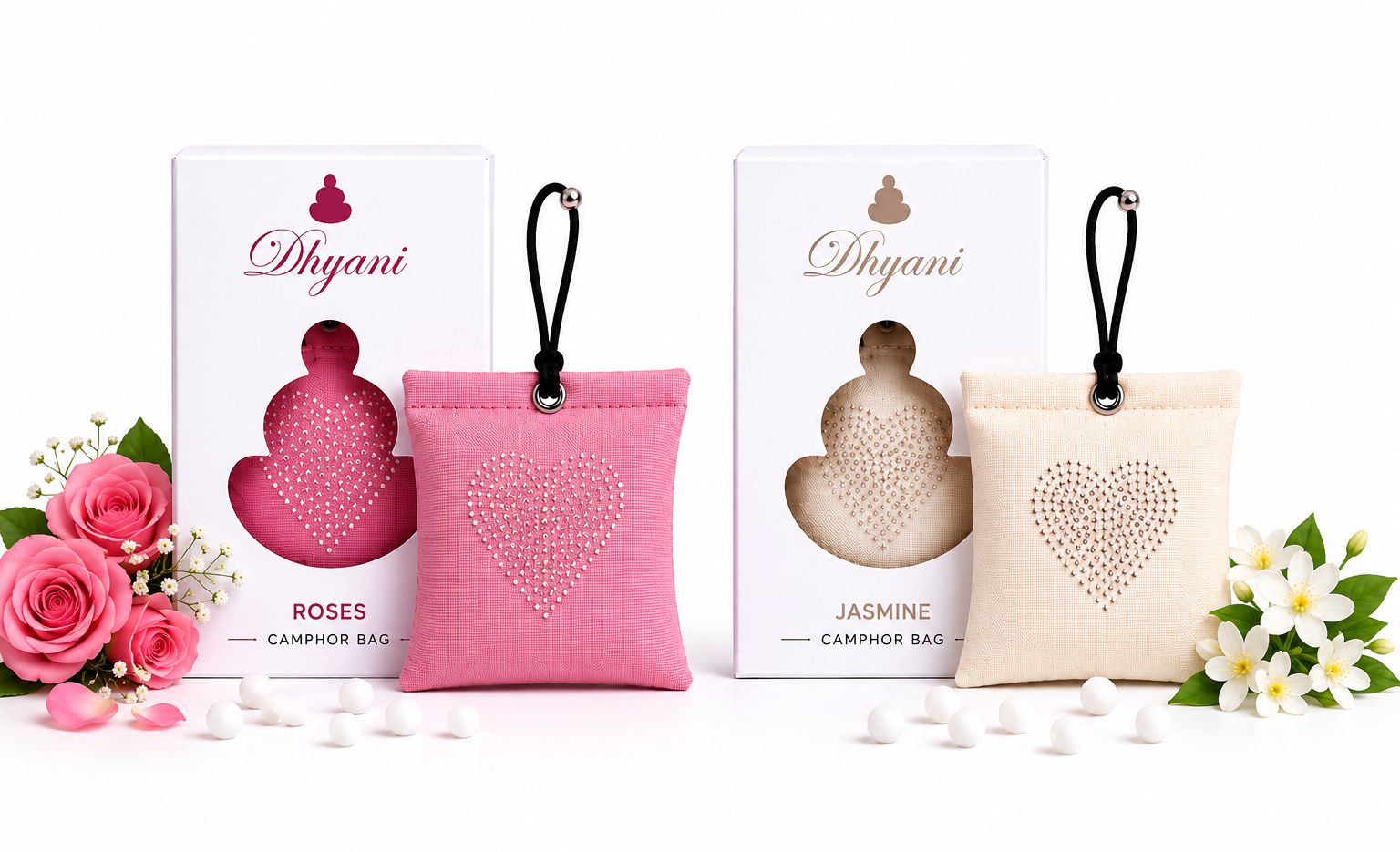 Refreshing Jasmine & Rose fragrance with camphor freshness Potpourri Natural Camphor Hanging Air Freshener Bags for Car, Home, Wardrobe, Bathroom & Office -Mosquito - Insect Repellent - Heart Shape Daimond Fabric Bag Pack Of 2 (2 x 1 Units)-image-41