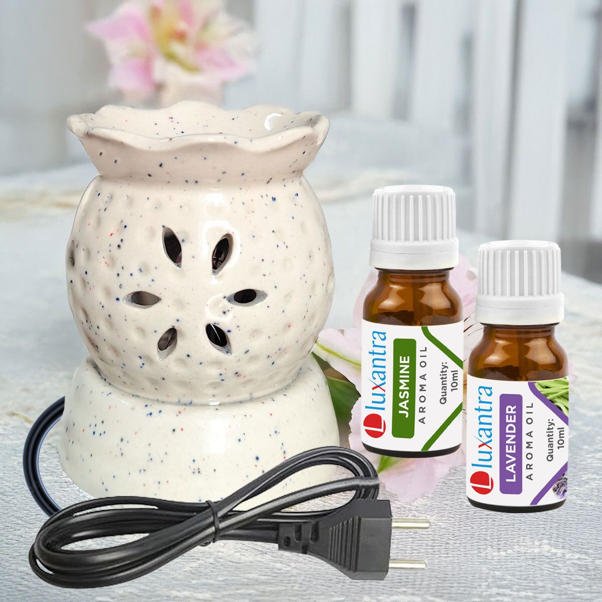 Jasmine and Lavender Diffuser Set Electric Ceramic Flower Diffuser Oil Burner with Jasmine and Lavender Essential Oils-image-22