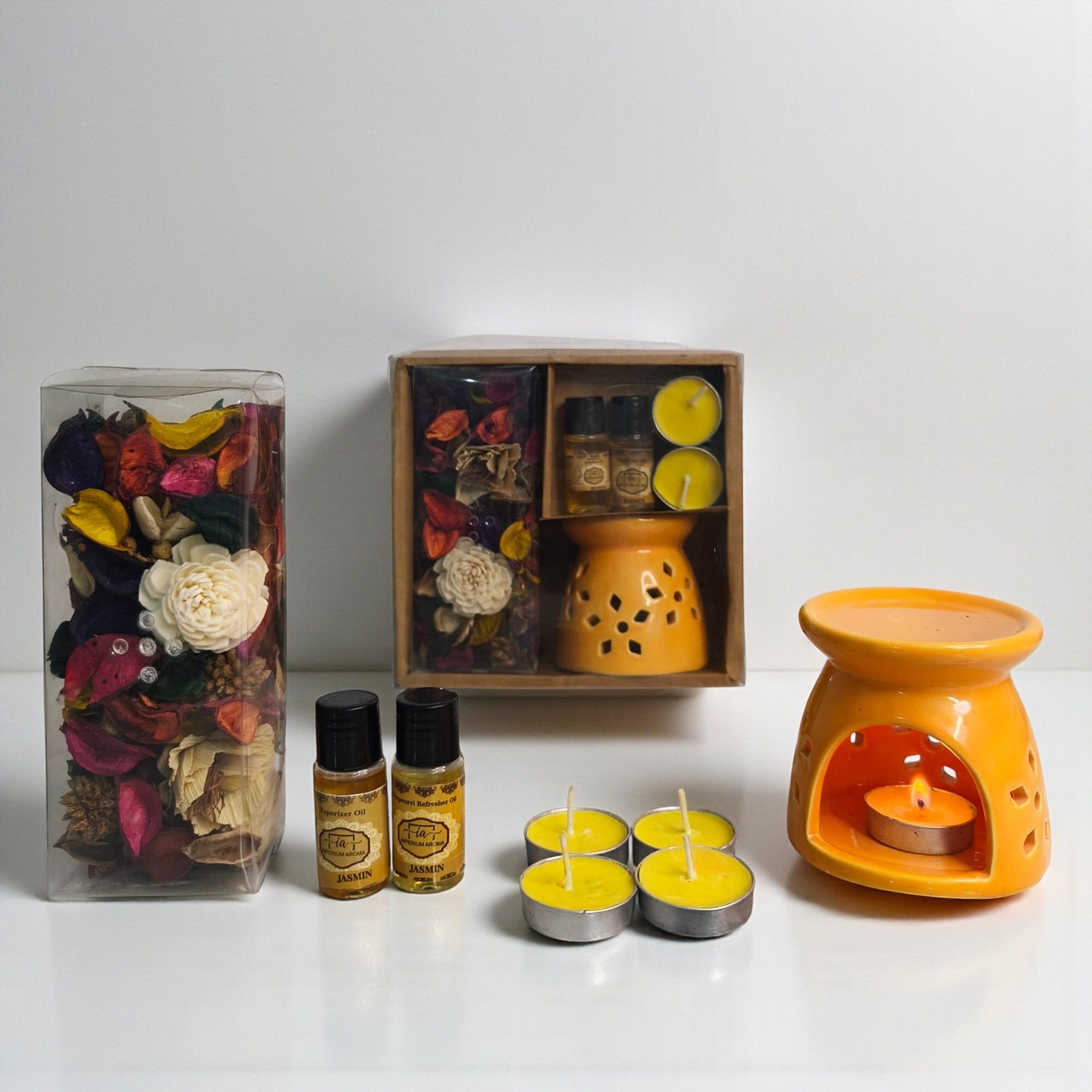 imperium aroma Ceramic Oil Burner Gift Set with Jasmine Aroma Oil & 4 Tealight Candles Diffuser Set, Potpourri 50g | Jasmine Potpourri Refresher Oil 15 ml| Long-Lasting Floral Diffuser for Bedroom, Hall & Workspace-picture-45