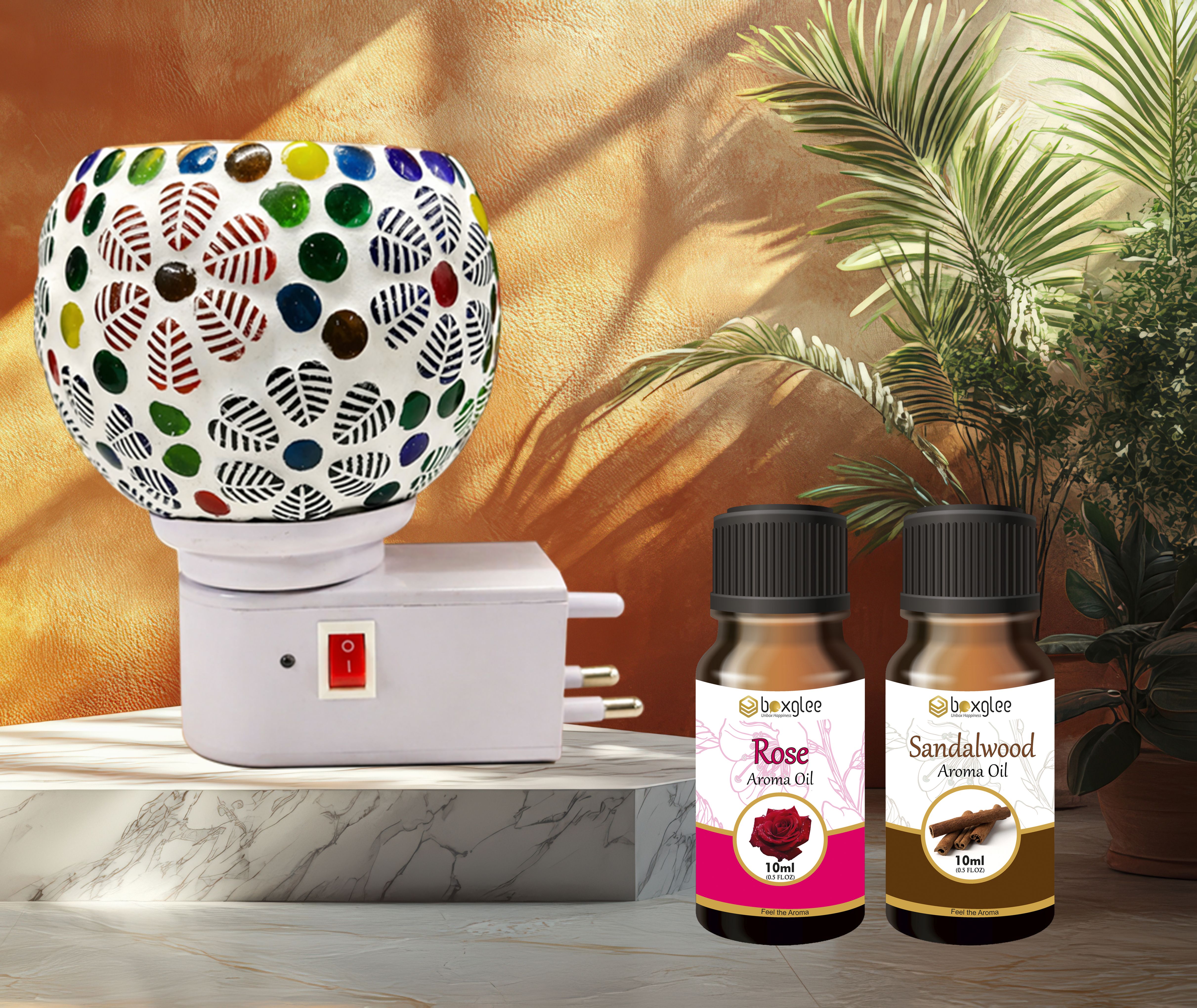 Rose & Sandalwood 10ml Each Fragrance Air Freshener Diffuser Set Electric Kapoor Dani Camphor Diffuser with Decorative Ceramic Aroma Lamp | Smoke-Free Air Freshener & Essential Oil Burner | Plug-in Kapoor Dani for Home & Aromatherapy-image-28