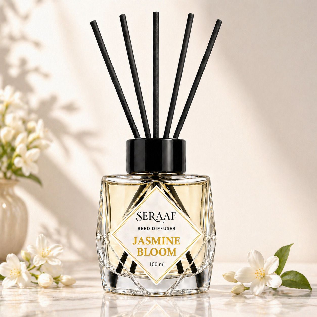 seraaf jasmine Diffuser Jasmine Reed Diffuser Set with 5 Sticks Room and Bathroom Air Freshener-picture-30