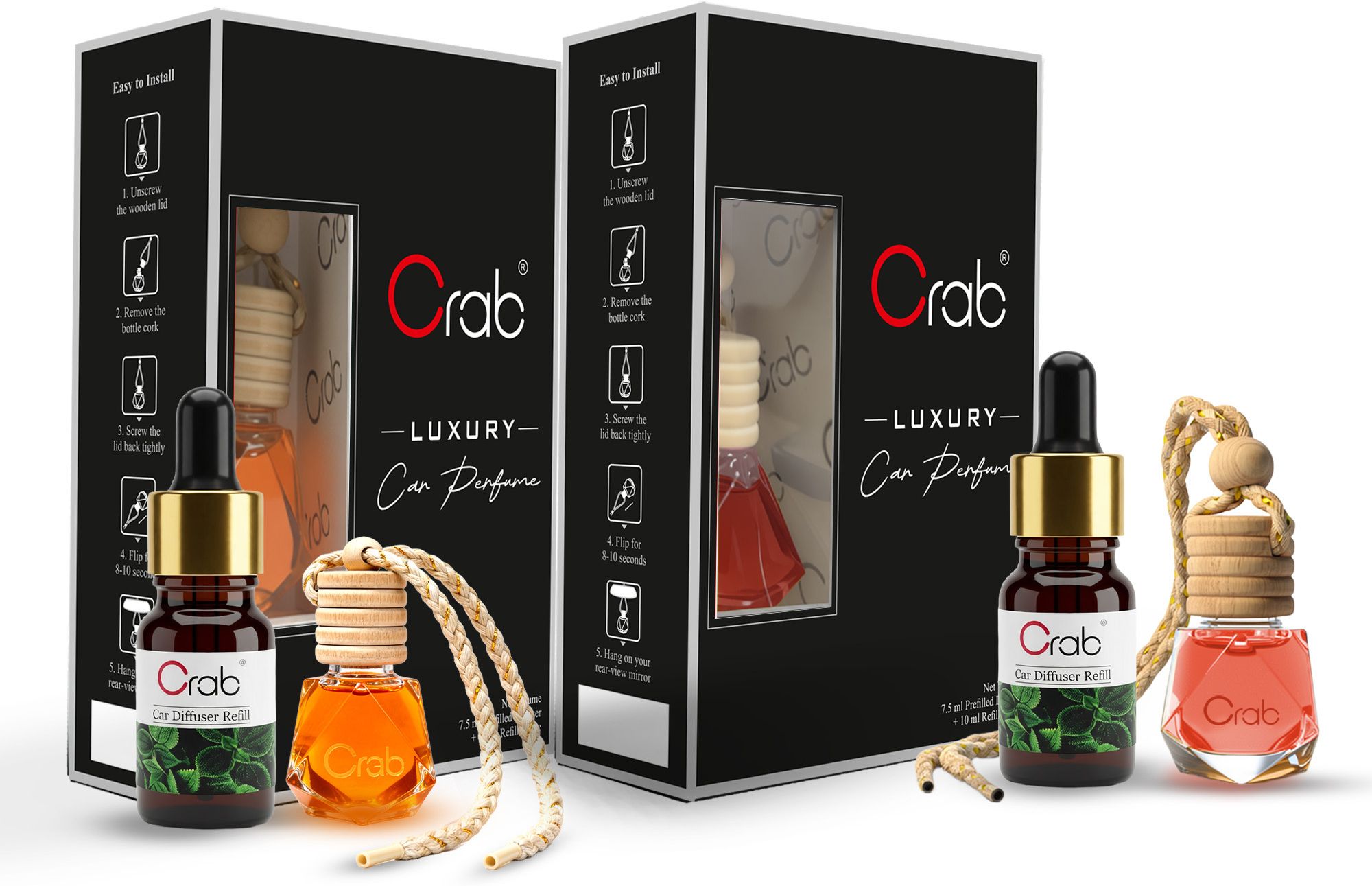 crab Luxury Floral Bliss & Illusion Fragrance Car Perfume Hanging Diffuser Combo Diffuser Refill Pack (17.5 ml x 2) | Long-Lasting IFRA Certified Air Freshener-picture-14