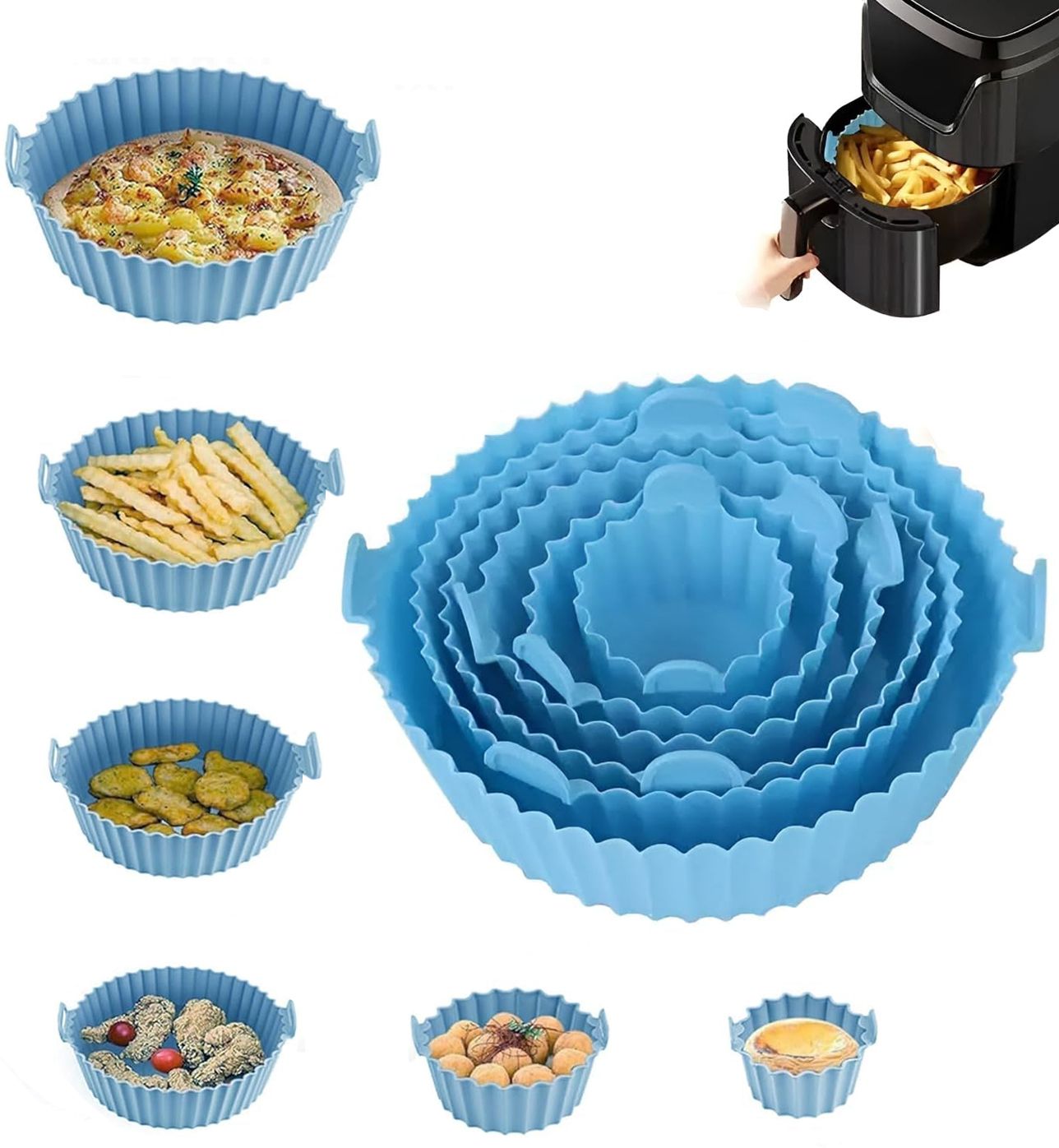mapperz Air Fryer Silicone Non Stick Liner 6 Pack Bowl Food Grade Reusable Multicolor Air Fryer-picture-16