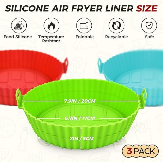 Air Fryer Reusable Silicone Pot, Non-Stick Silicone Airfryer Tray MULTI-COLOR 3 Air Fryer-image-19