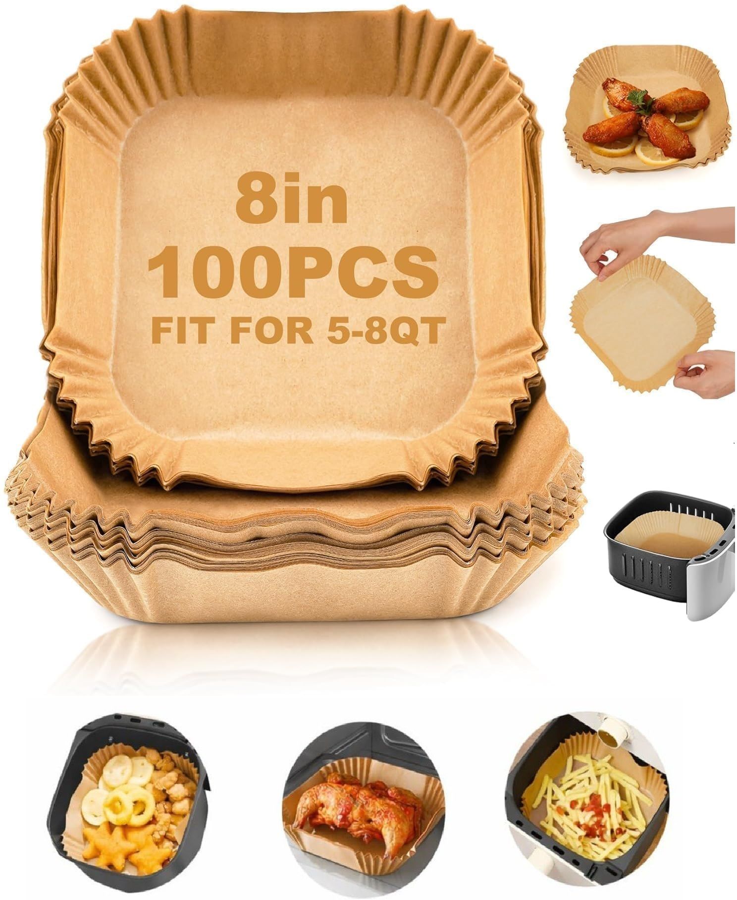 pavnime Air Fryer Disposable Paper Liners 100 PCS, 8 Inch Non Stick Oil Proof Air Fryer-picture-38
