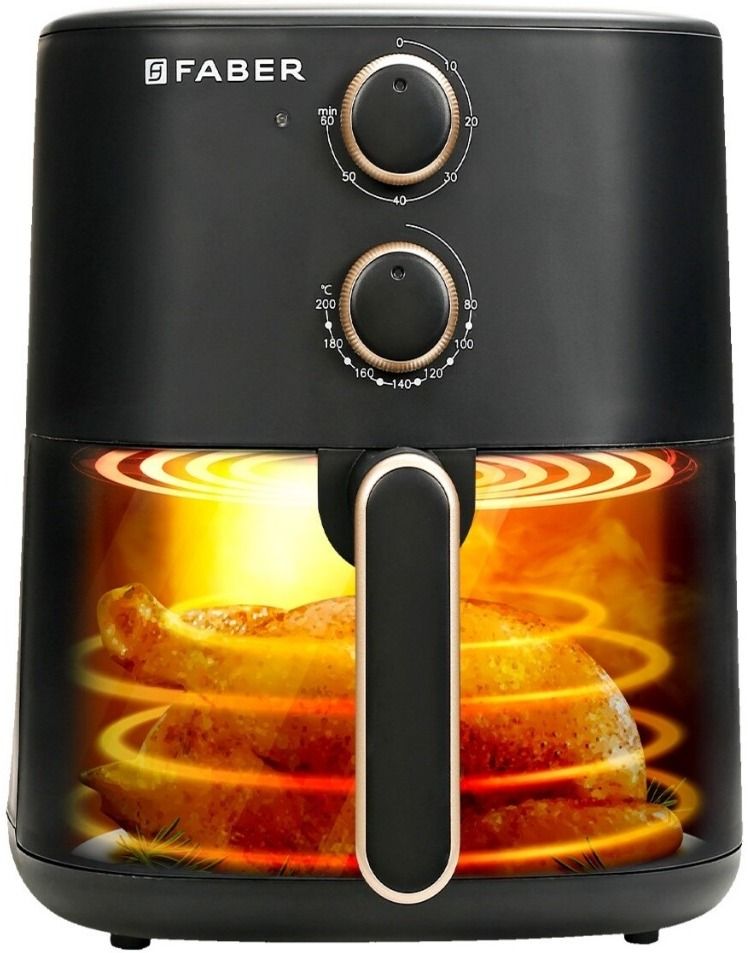 faber FAF 6.0 DLX BK 1500W, Fry, Roast, Grill, Bake, Aesthetic Look, Swirl Cooking, Cool Touch Handle, 85% Reduced Oil Usage, Auto Shut Off, BPA Free, Compact Sleek Design, Manual Control, Non-Stick Pan Air Fryer-picture-2
