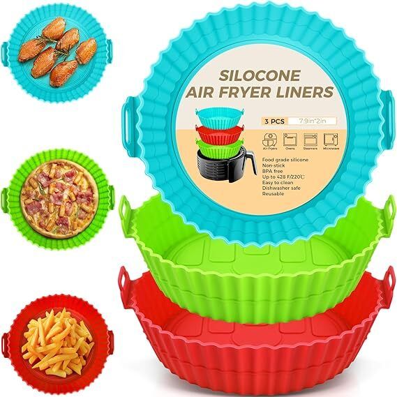 3 Pack Air Fryer Silicone Liners 8inch Air Fryer Silicone Pot Reusable Air Fryer