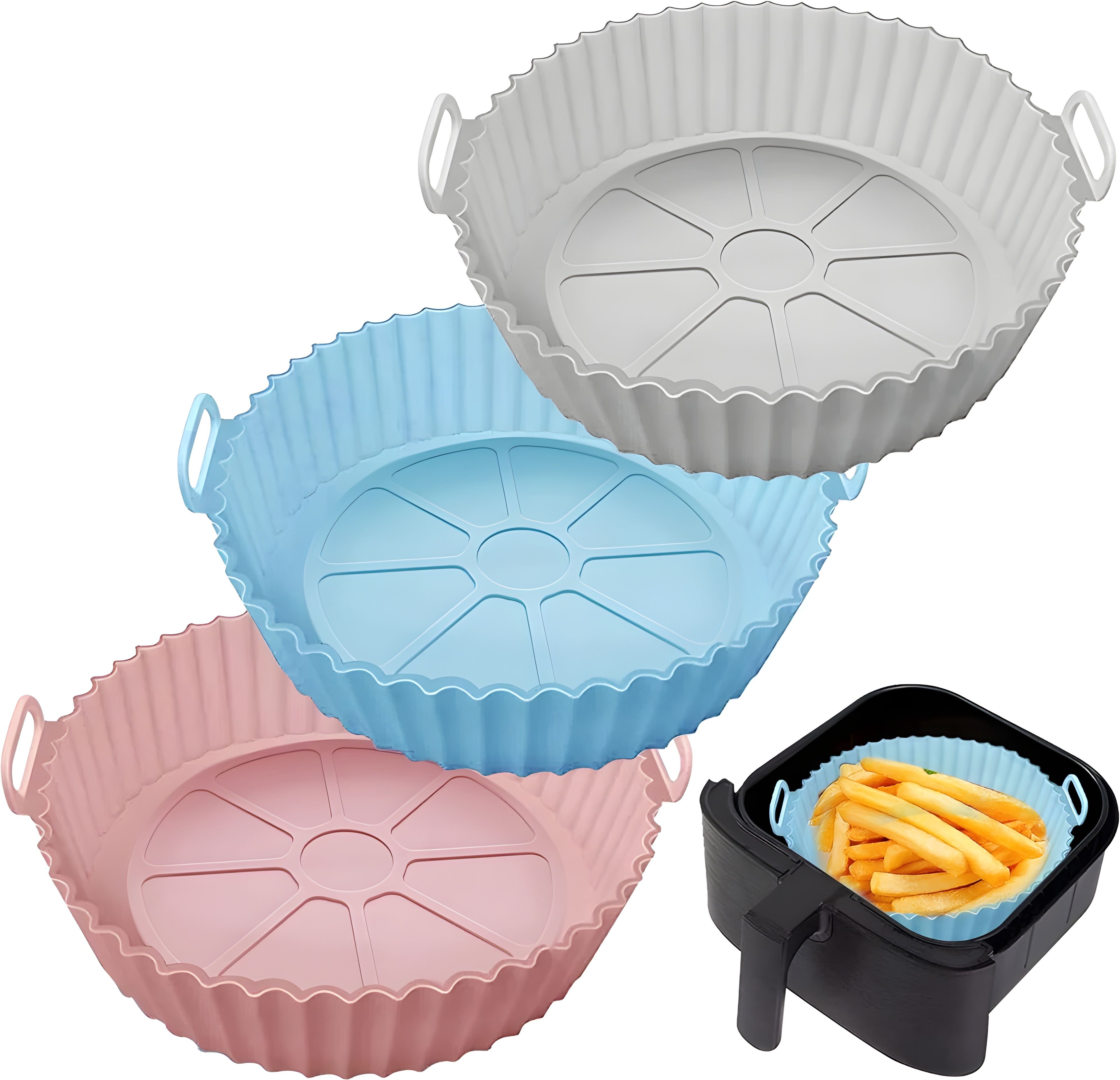 fuelbyte 3Pcs Silicone Air Fryer Liners Reusable Non-Stick Pot Food-Grade Silicone Tray Air Fryer-picture-2
