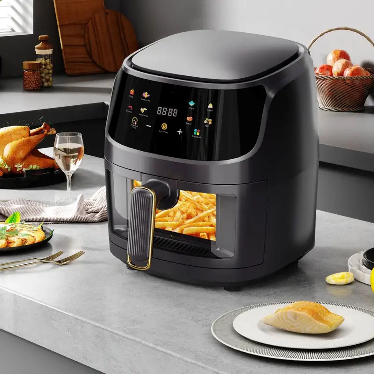 8L Air Fryer Digital Display Low Fat Cooking Frying Oven 2400W Oil Free Cooker Air Fryer-image-22