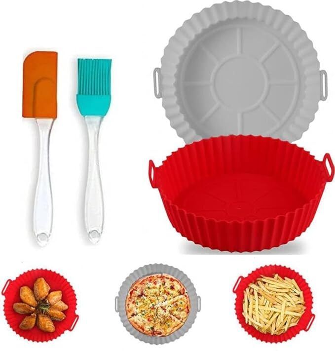 mighty 2 Pack of Air Fryer Liners I Silicone Basket Baking Tray,1 Oil Brush & 1 Spatula Air Fryer-picture-12