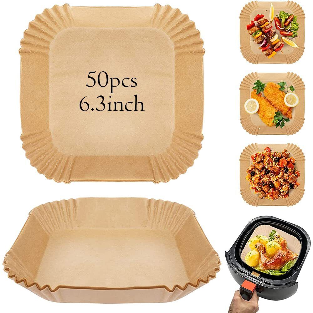 50Pcs 6.3 Inch Disposable Paper Liners Oil Proof Baking Cooking Roasting Sheet Air Fryer-image-1