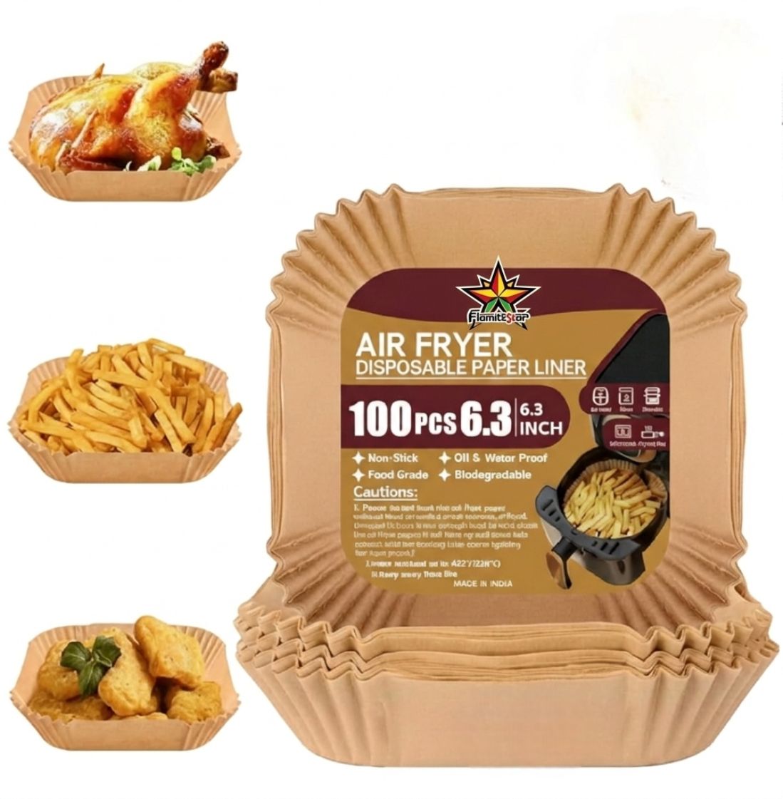 Air Fryer Disposable Paper Liners 6.3 Inch Square 100 Pcs Non Stick Air Fryer-image-32