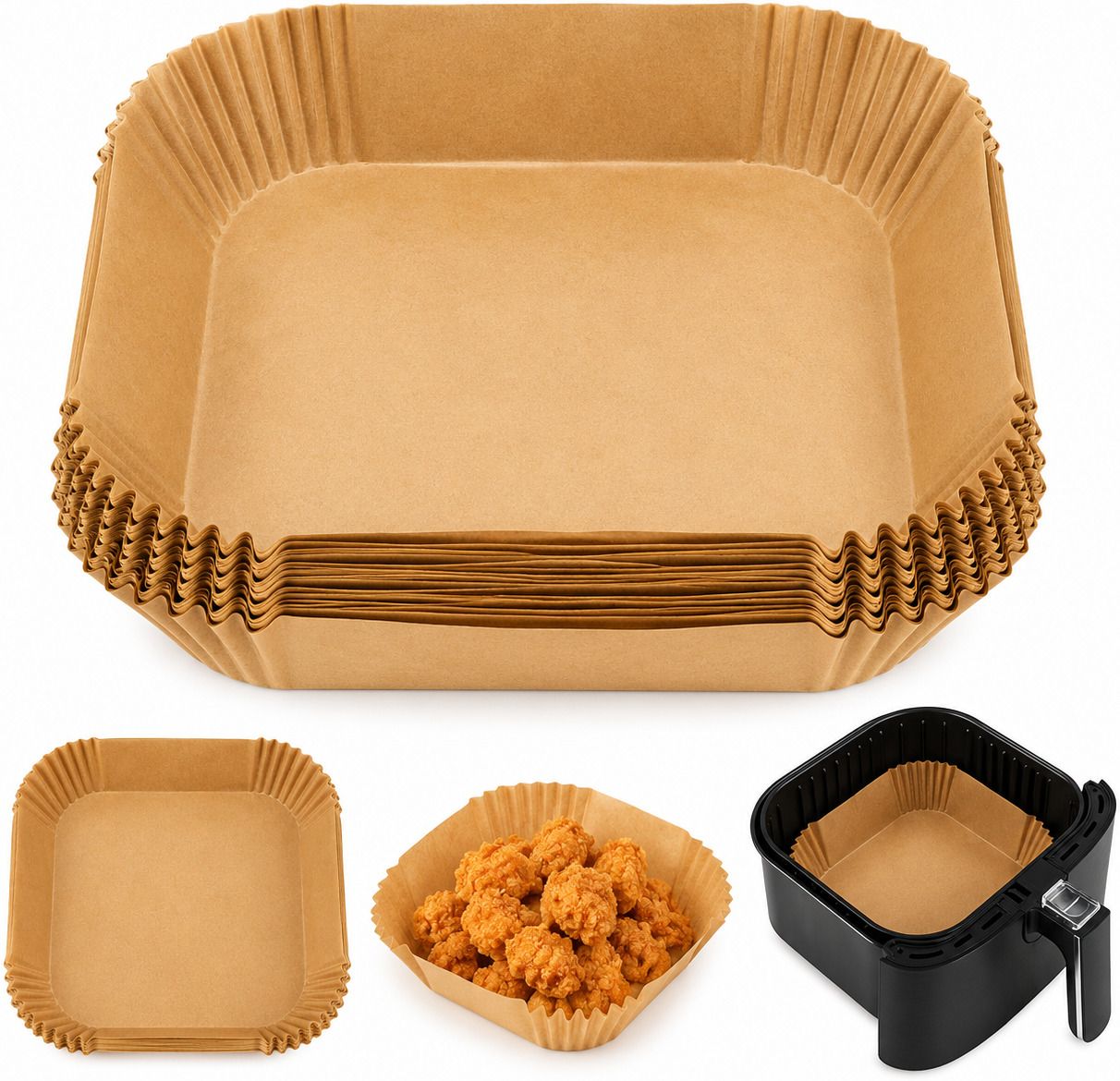 100 PCS Air Fryer Disposable Paper Liners Square Non Stick Baking Paper Brown Air Fryer-image-10