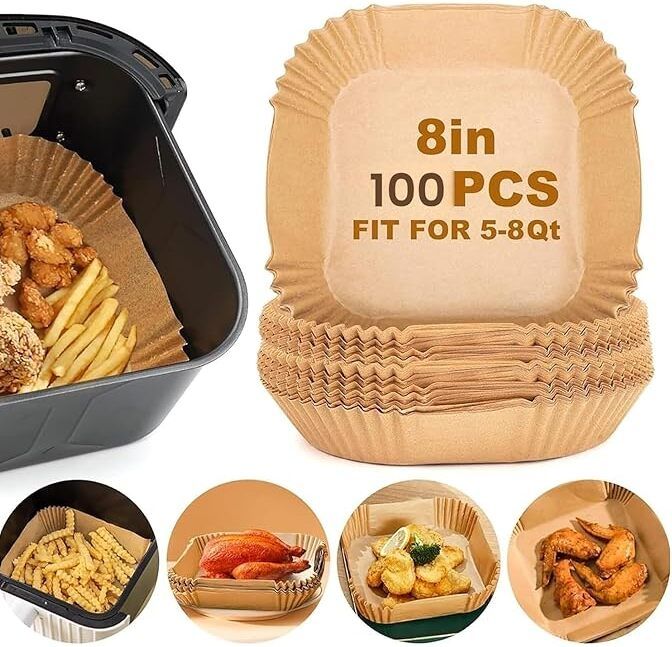 sbvaluemart 8 Inch Air Fryer Paper Sheets | Non-Stick Waterproof Baking Liners 100 PCS Air Fryer-picture-6