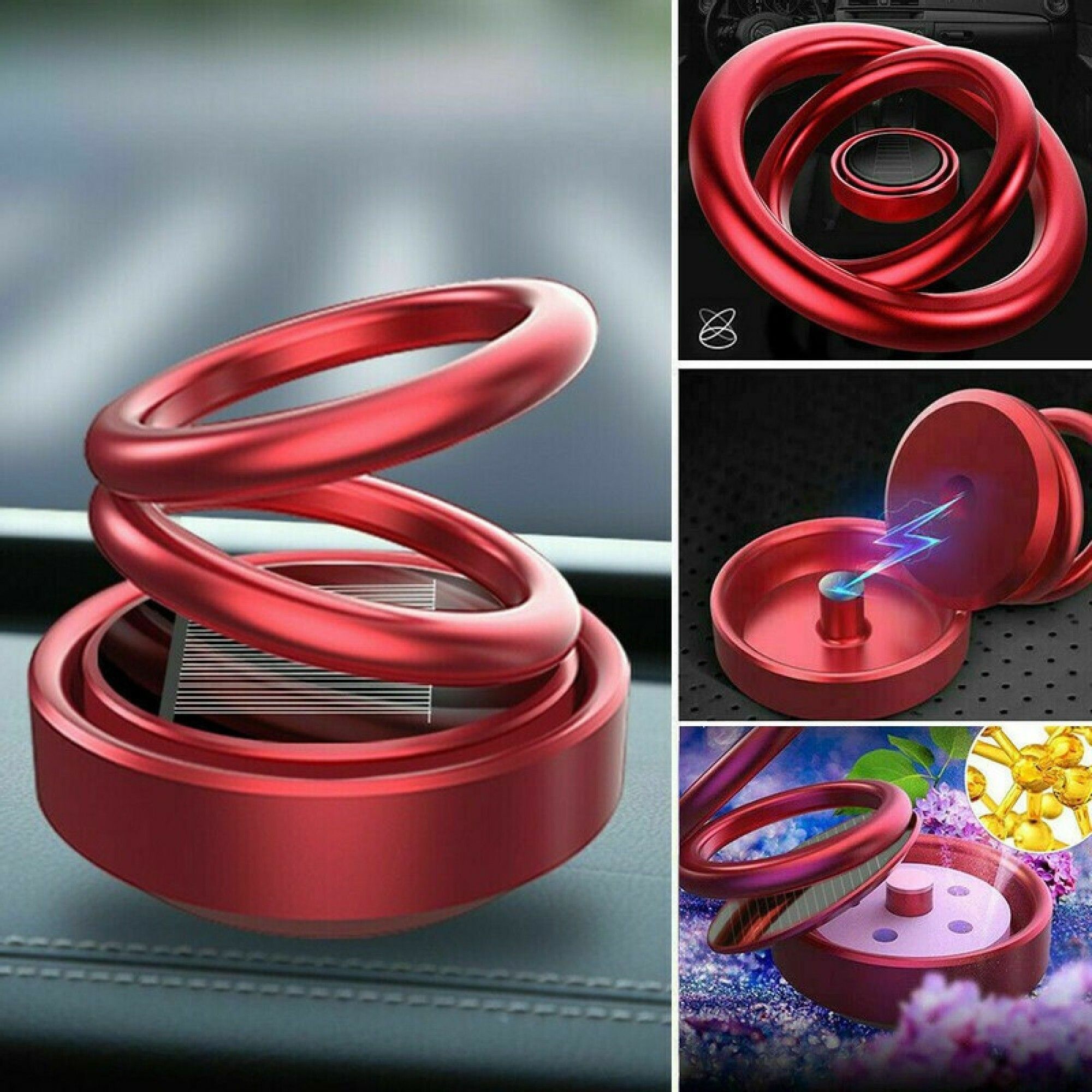 zink Solar Energy Rotating Car Perfume with Long Lasting Organic Fragrance Portable Car Air Purifier-picture-22