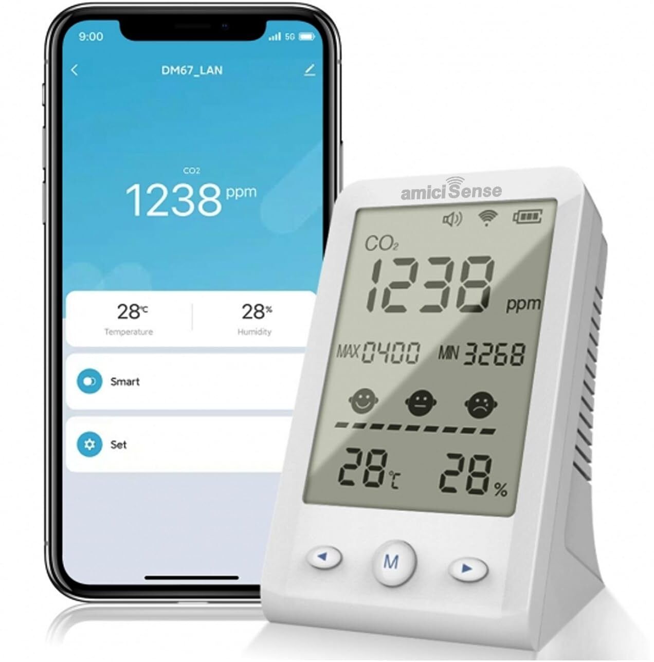 amicisense 3-in-1 CO₂ Meter – Air Quality Monitor with Temperature & Humidity Display Air Quality Meter-picture-26