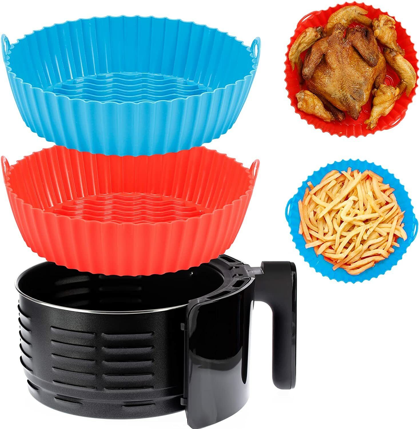 Air Fryer Reusable Silicone Pot, Non-Stick Silicone Airfryer Tray, Airfryer Grill Pan