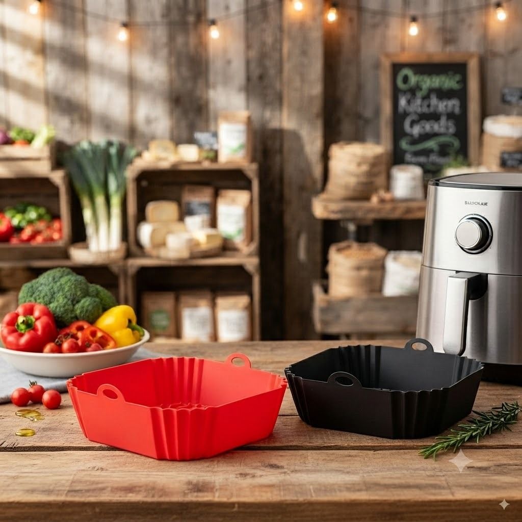 2 PCS Air Fryer Cooking Basket Square (R,Black) Airfryer Tray-image-20