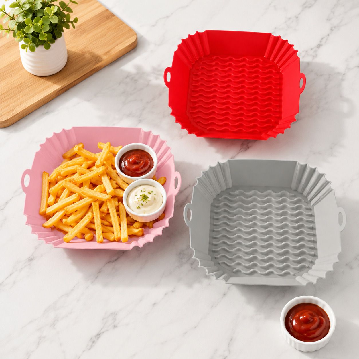 Pack of 3 Reusable Silicone Air Fryer Basket Liner Non Stick Cooking Tray Airfryer Tray-image-36