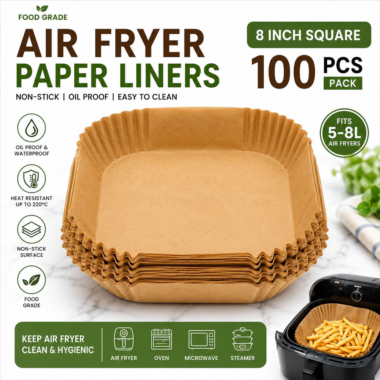 Air Fryer Paper Liners 8 Inch 100 PCS Non Stick Disposable Baking Paper Airfryer Tray-image-40