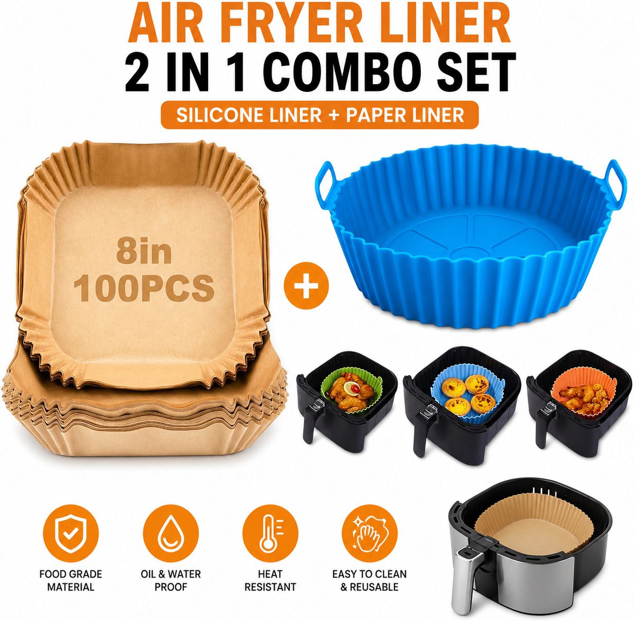 jidha PACK OF 2, Air Fryer Paper Sheets , Air Fryer Reusable Silicone Pot Airfryer Tray-picture-1